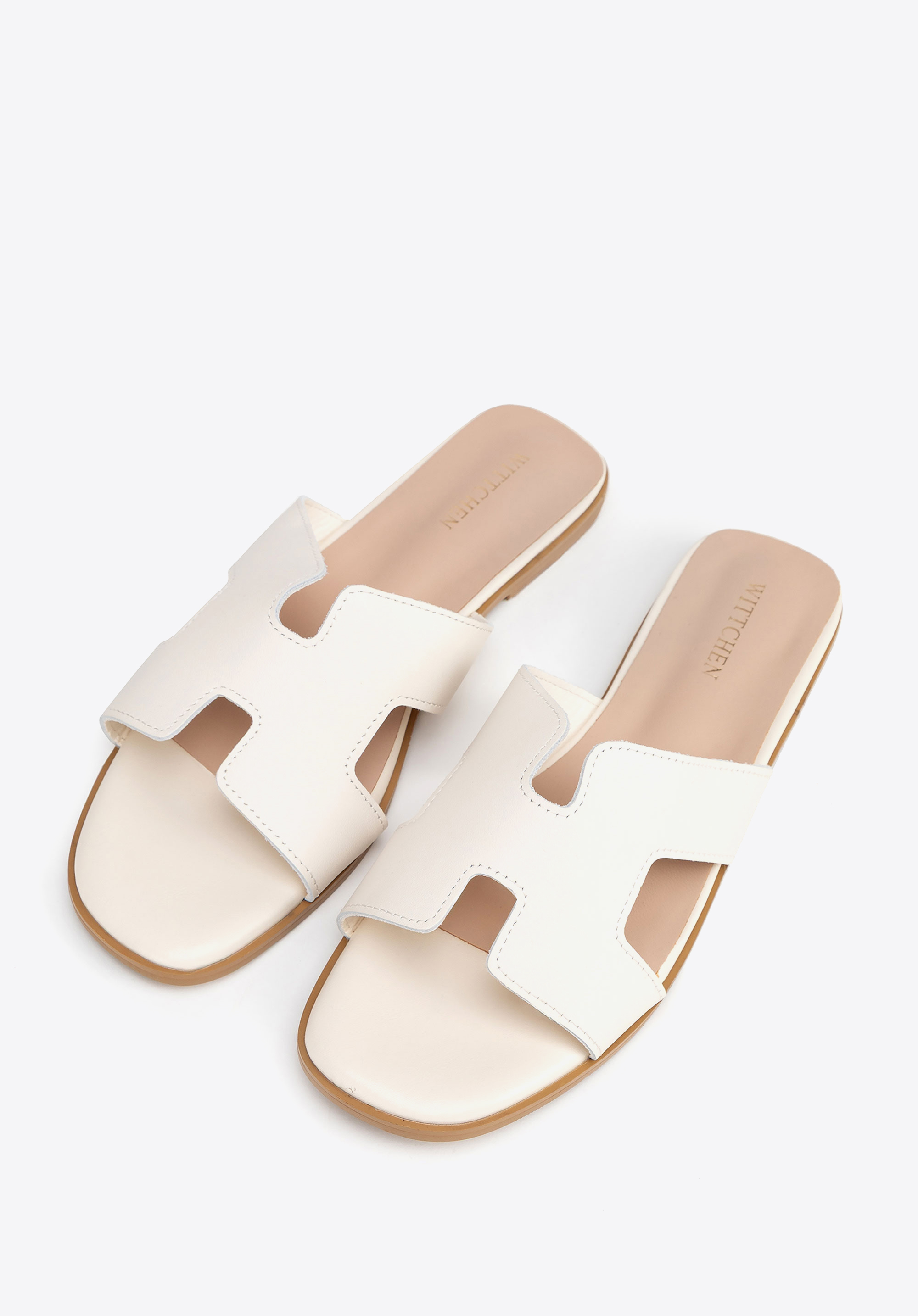 Ledersandalen mit H-förmigem Ausschnitt, Creme, 100-D-851-9-38, Bild 1