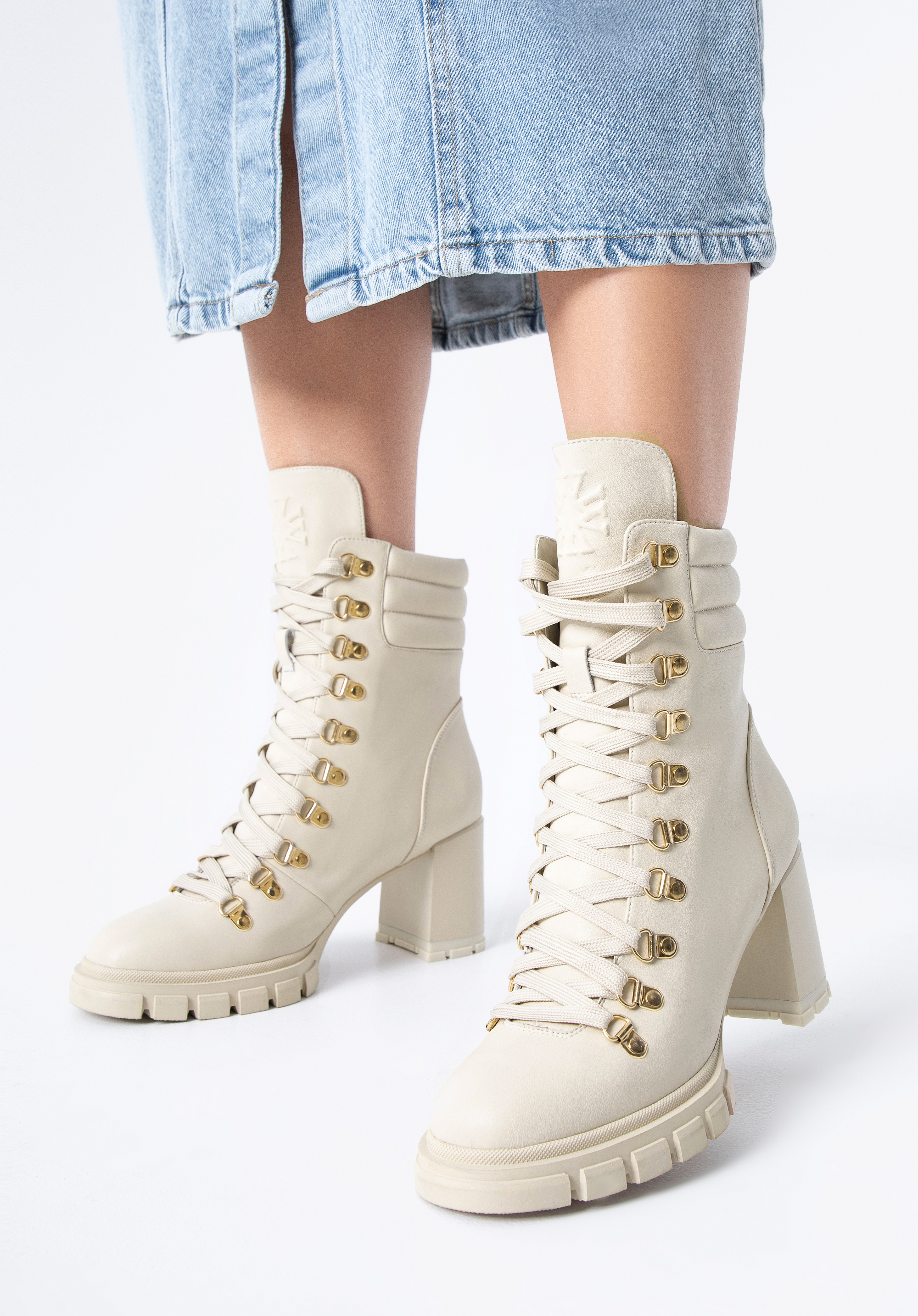 Lederstiefel mit Blockabsatz, Creme, 97-D-521-0-37, Bild 1