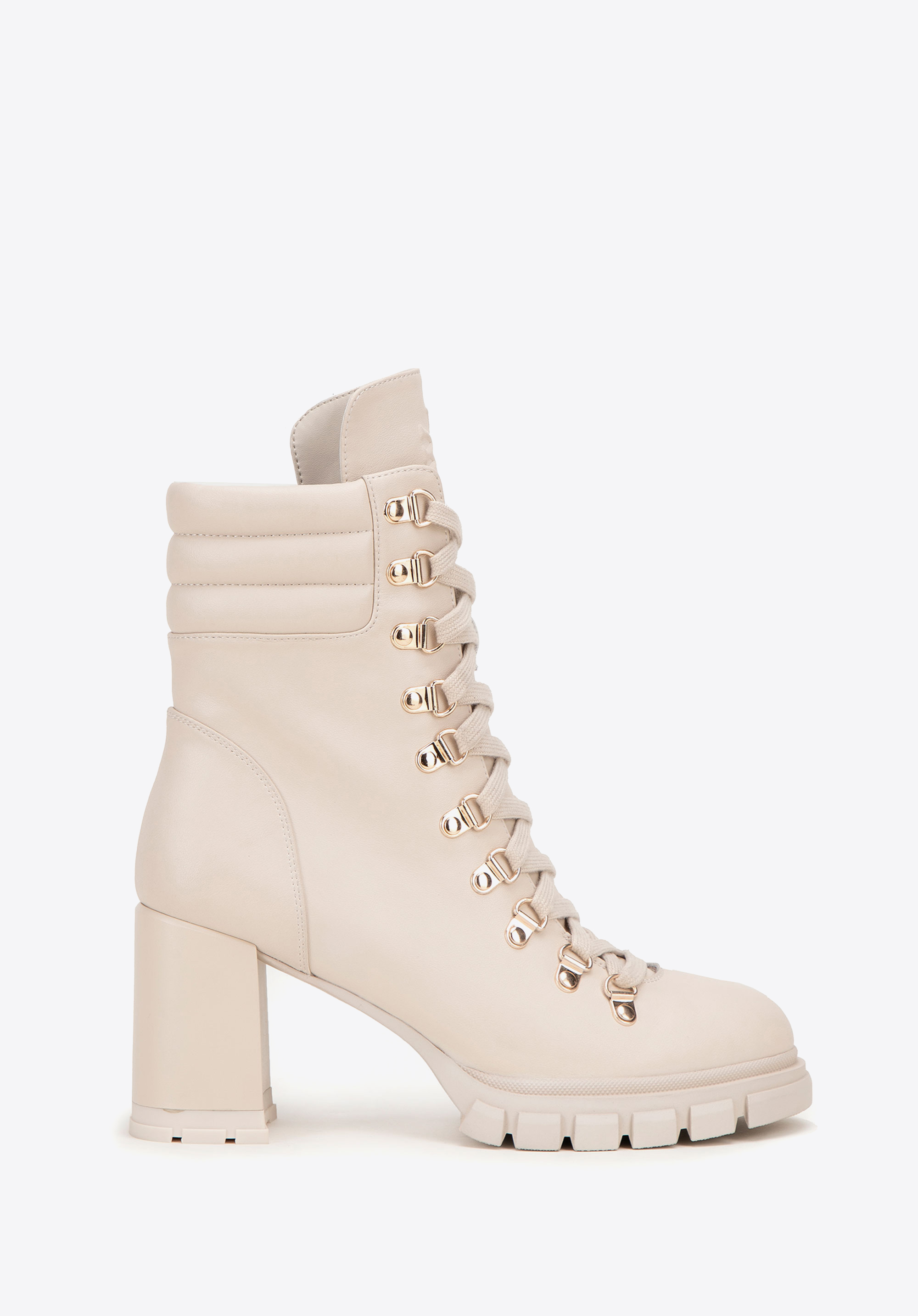 Lederstiefel mit gestepptem Stiefelschaft, Creme, 99-D-509-0-37, Bild 1