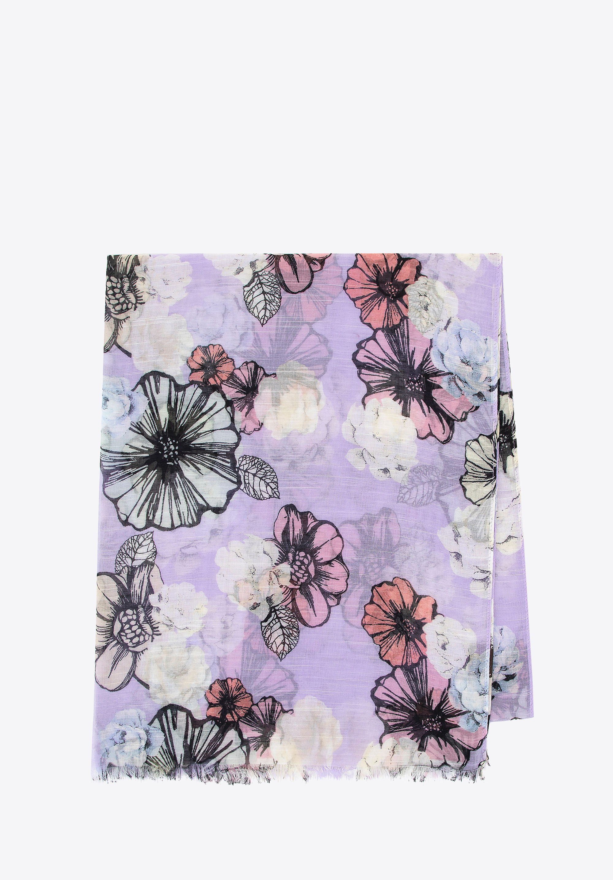 Zarter Damenschal mit Blumenmuster, creme - lila, 100-7D-010-XV, Bild 1