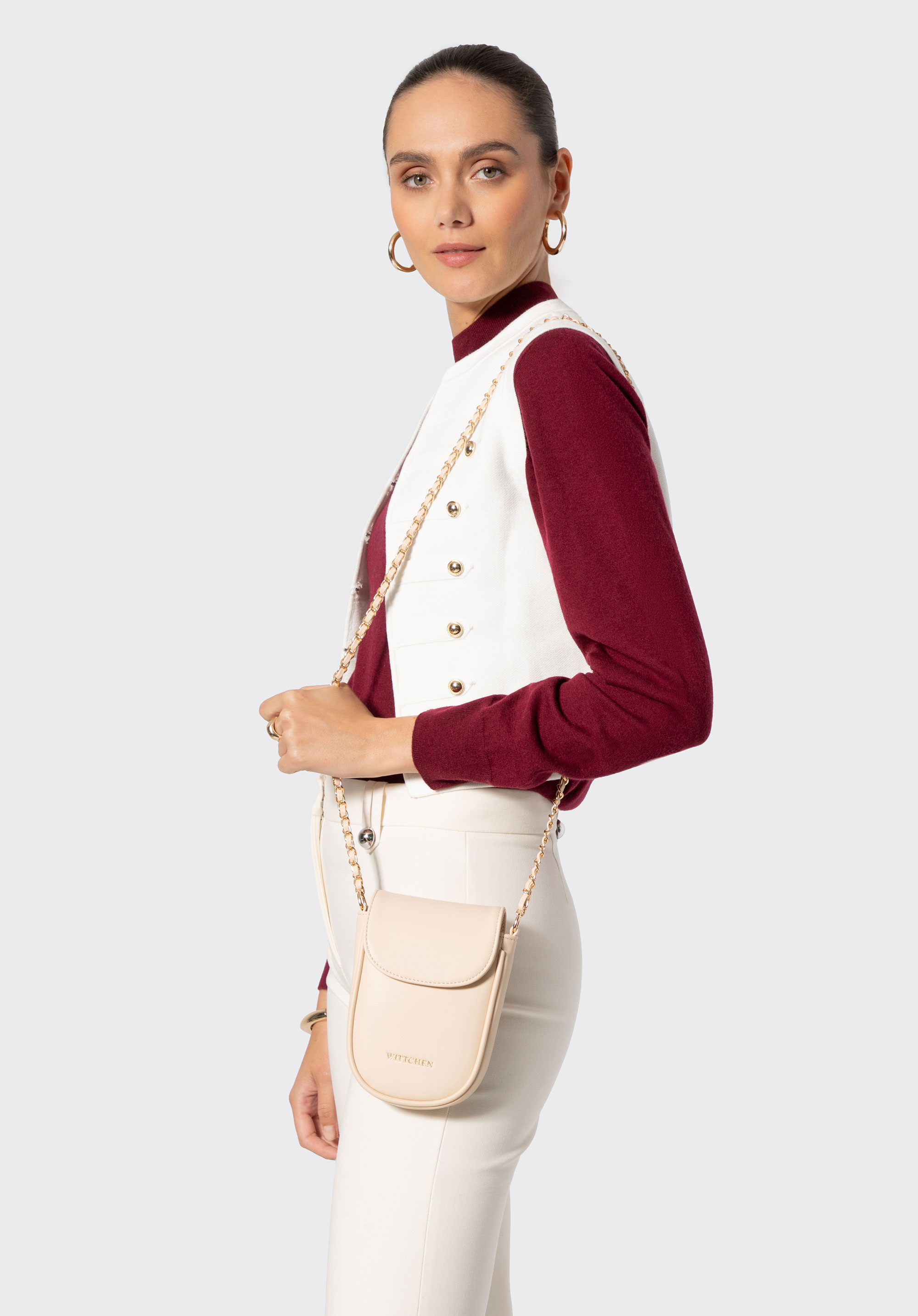 Mini-Handytasche für Damen mit Kettenriemen, Creme, 102-2Y-908-0, Bild 1