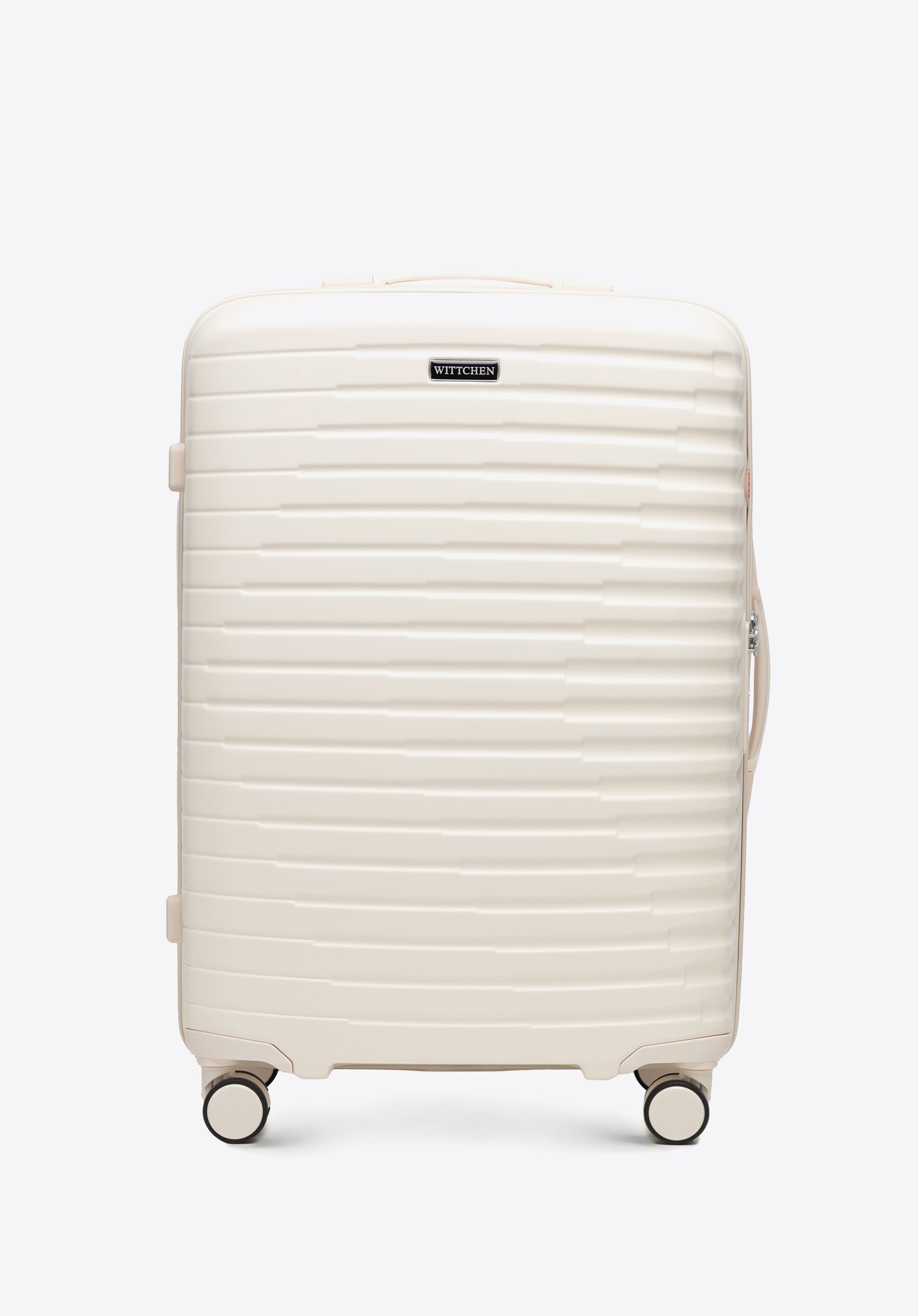 Mittelgroßer Koffer aus Polycarbonat mit horizontalen Rillen, Creme, 56-3P-612-88, Bild 1