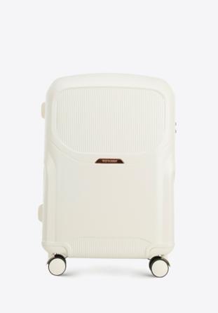 Mittelgroßer Koffer aus Polycarbonat mit roségoldenem Reißverschluss, Creme, 56-3P-132-88, Bild 1