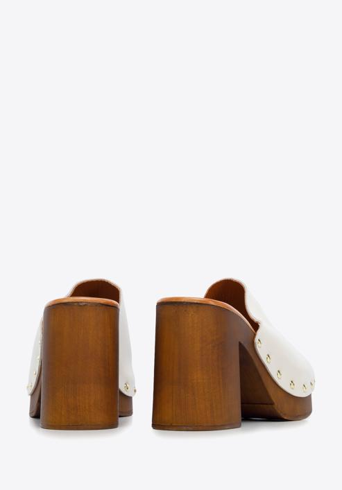 Pantoletten aus Leder mit Blockabsatz in Holzoptik, Creme, 96-D-251-0-41, Bild 5