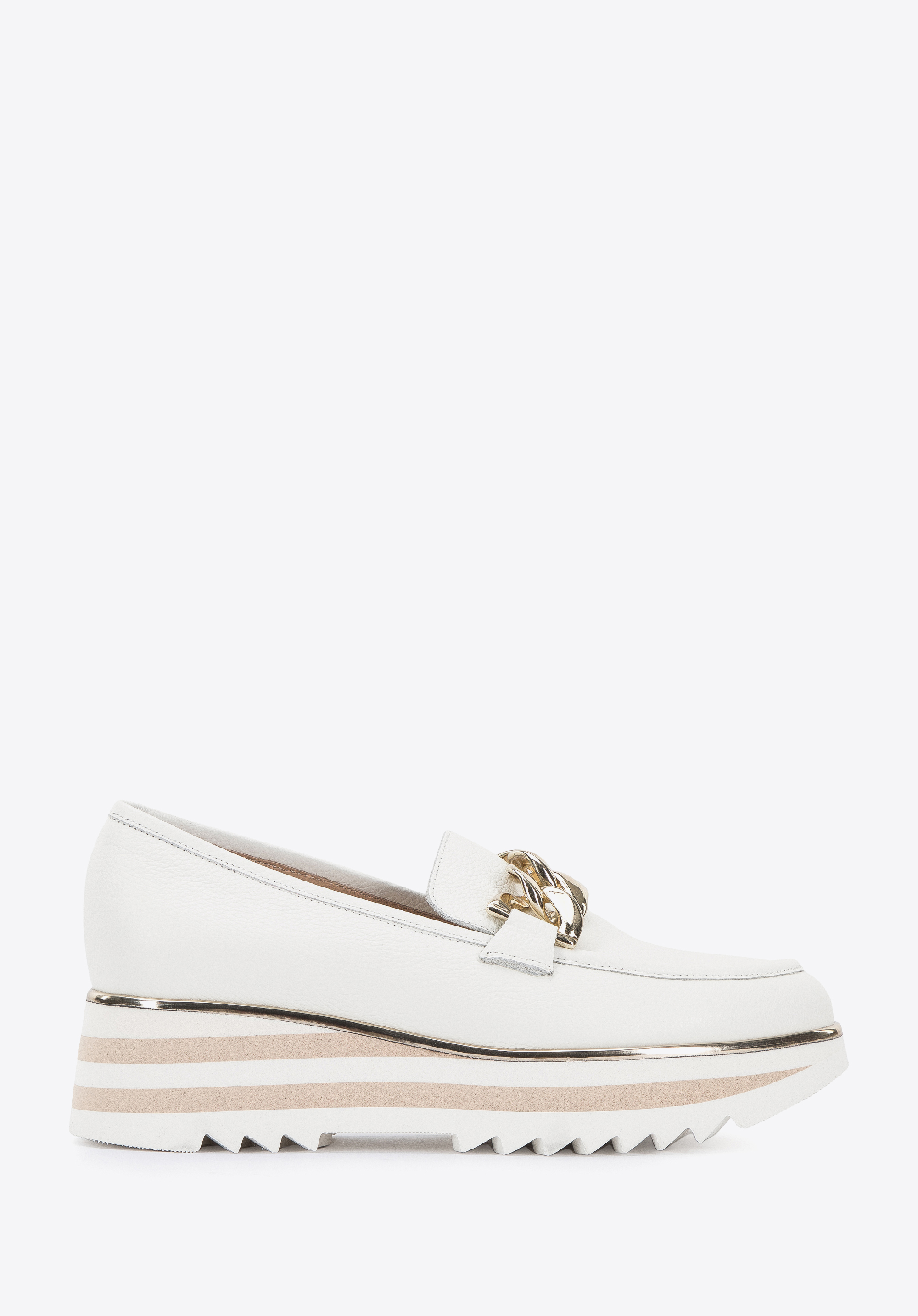 Plateau-Mokassins aus Leder mit Kette, Creme, 96-D-100-9-40, Bild 1