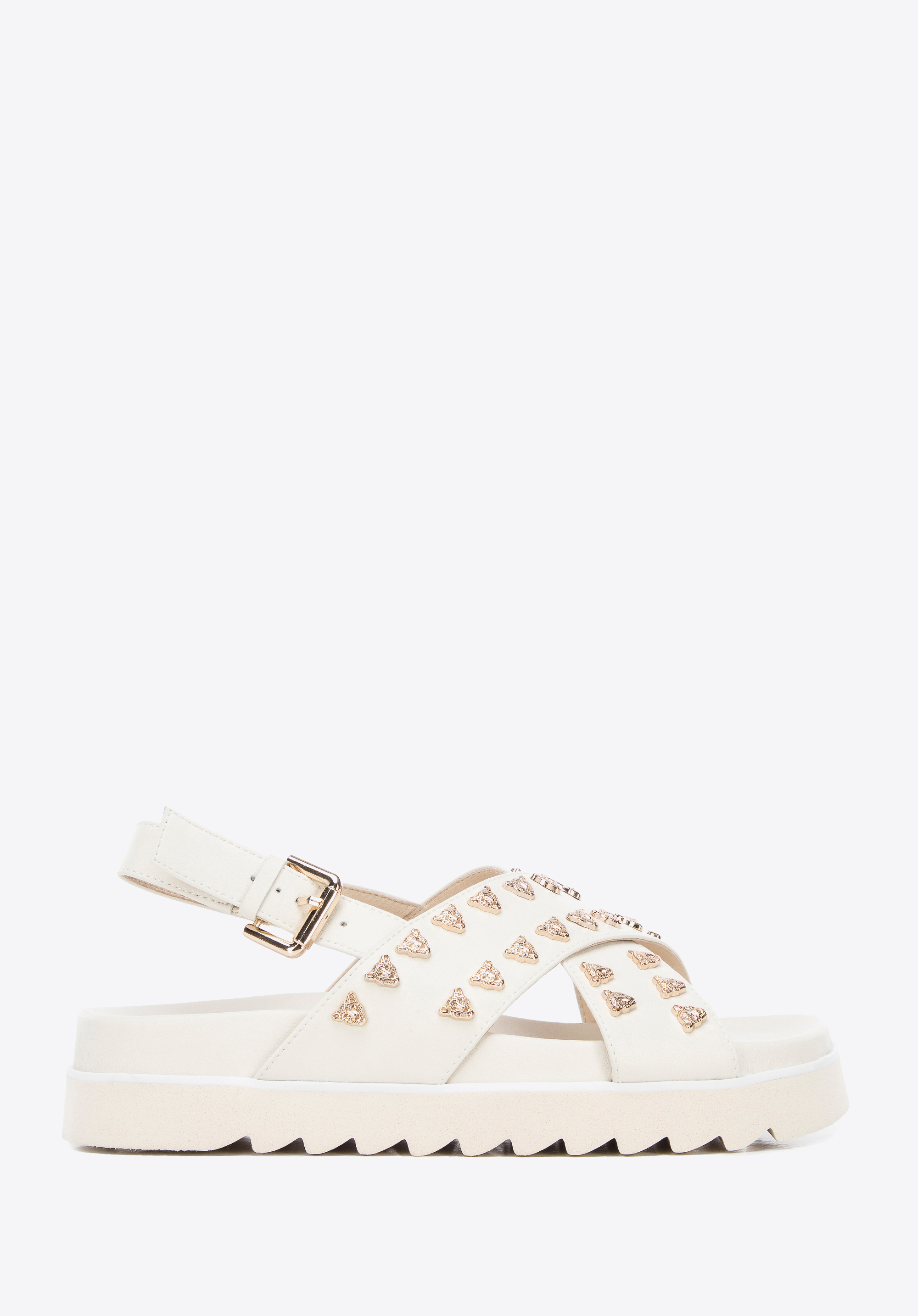 Plateau-Sandaletten aus Leder mit dekorativen Nieten, Creme, 96-D-515-0-39, Bild 1