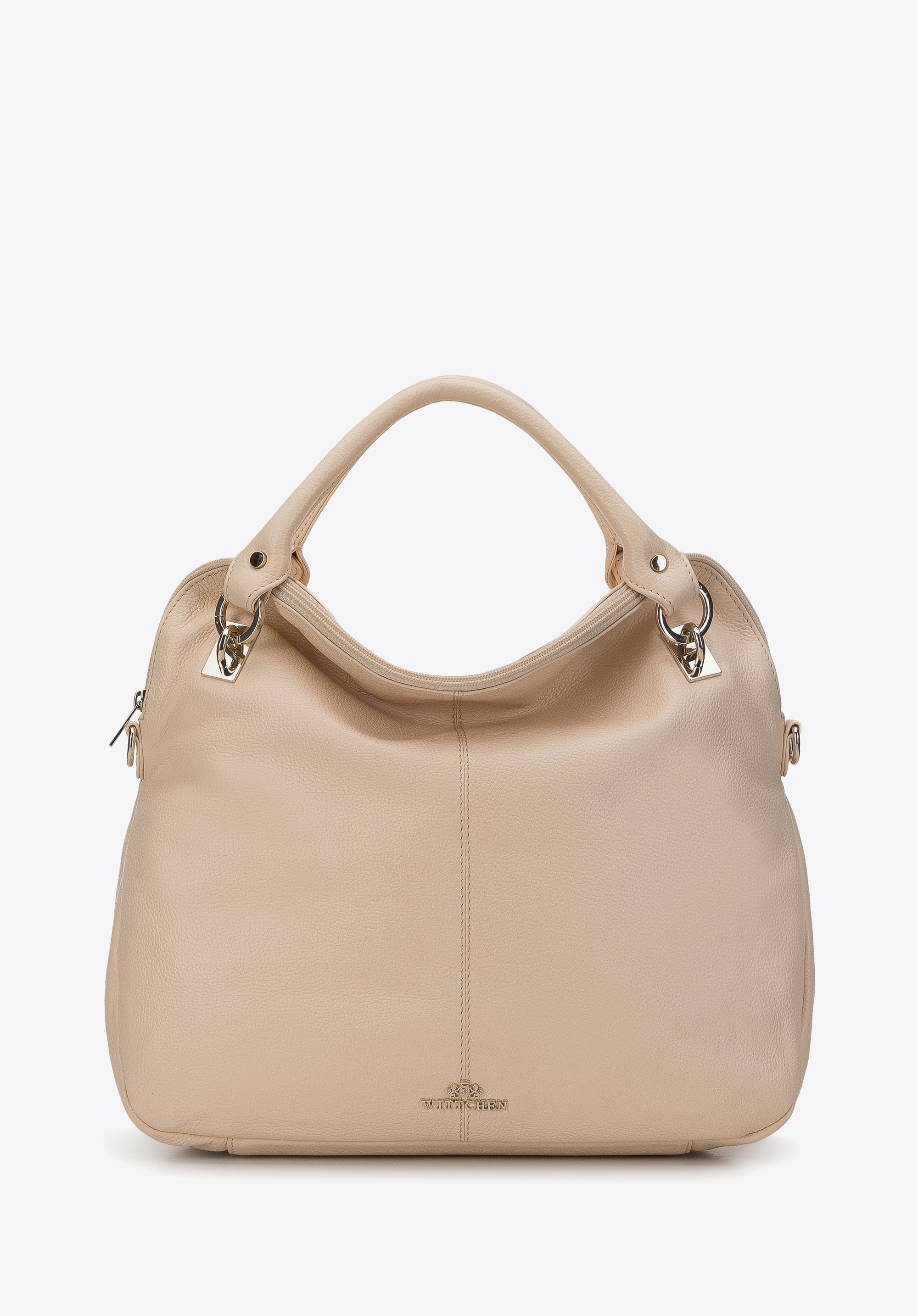 Runde Koffertasche aus Leder, hellbeige, 95-4E-016-9, Bild 1