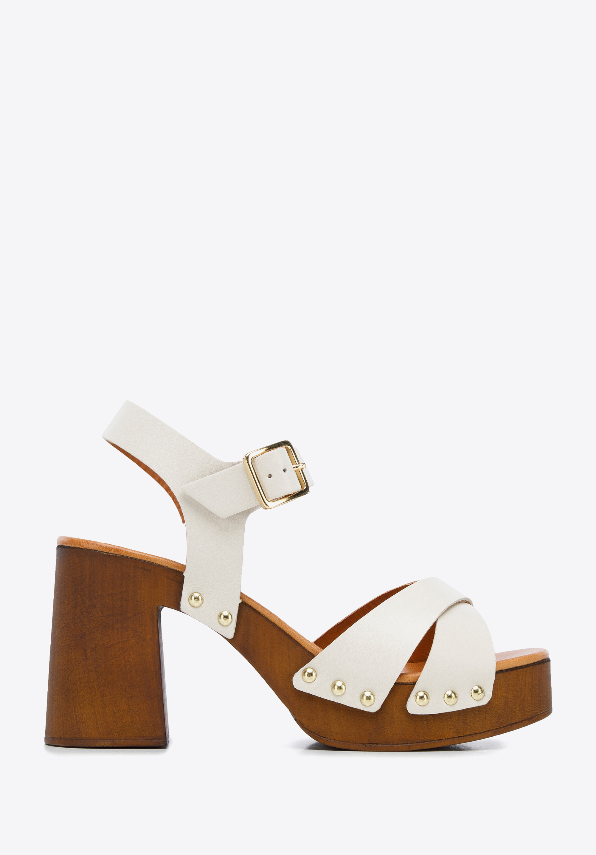 Sandaletten aus Leder mit gekreuzten Riemen, Creme, 96-D-250-0-41, Bild 1
