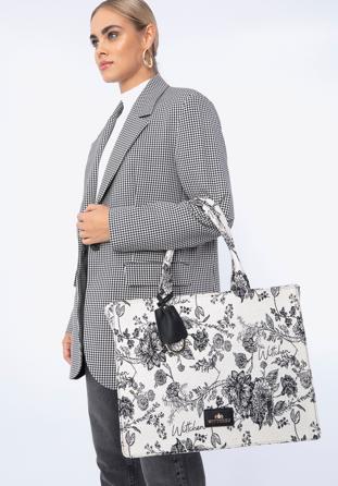 Große Shopper-Tasche mit Muster, creme-schwarz, 97-4E-502-X1, Bild 1