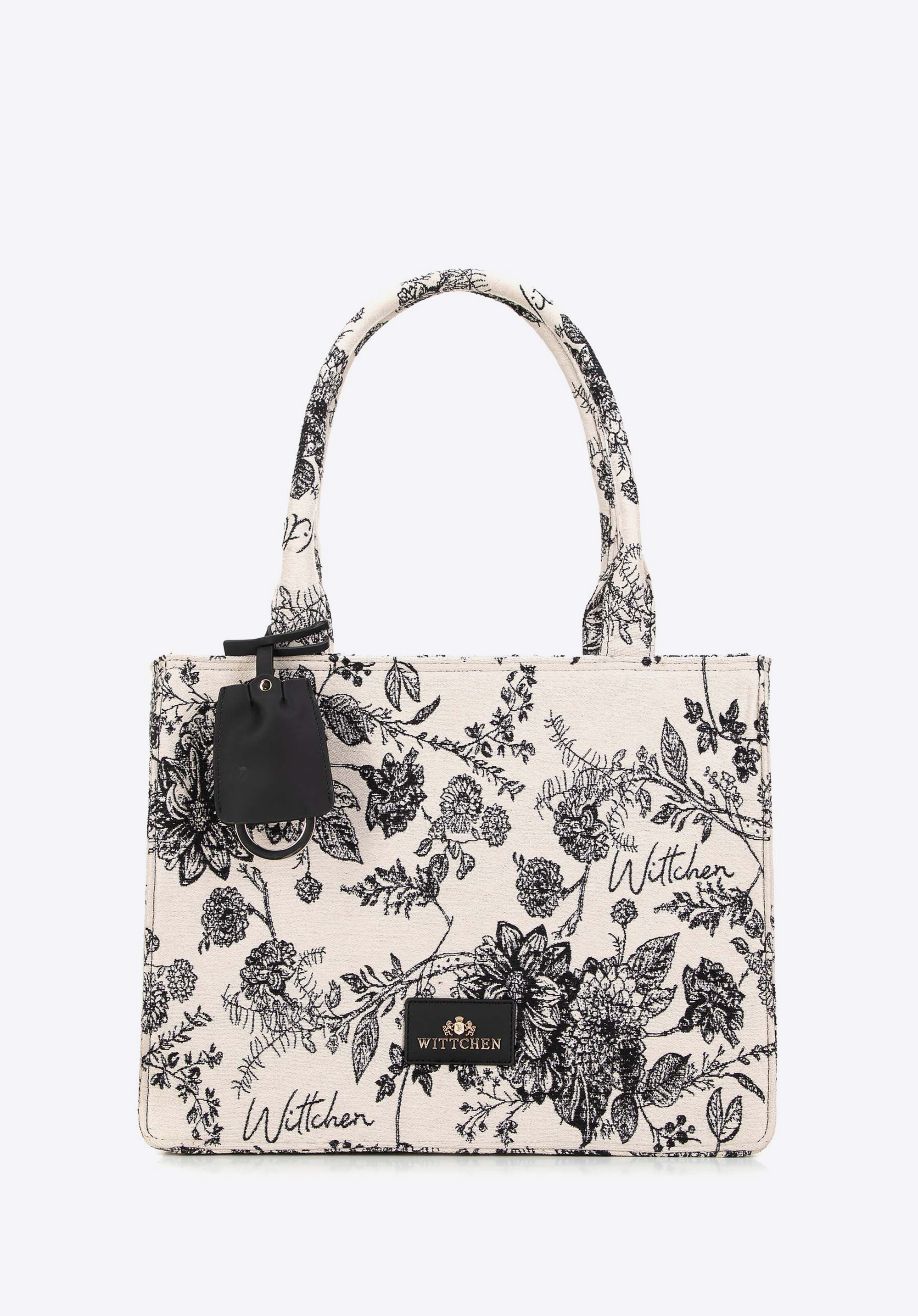 Jacquard-Shopper für Damen mit Quaste, creme-schwarz, 99-4E-501-X1, Bild 1