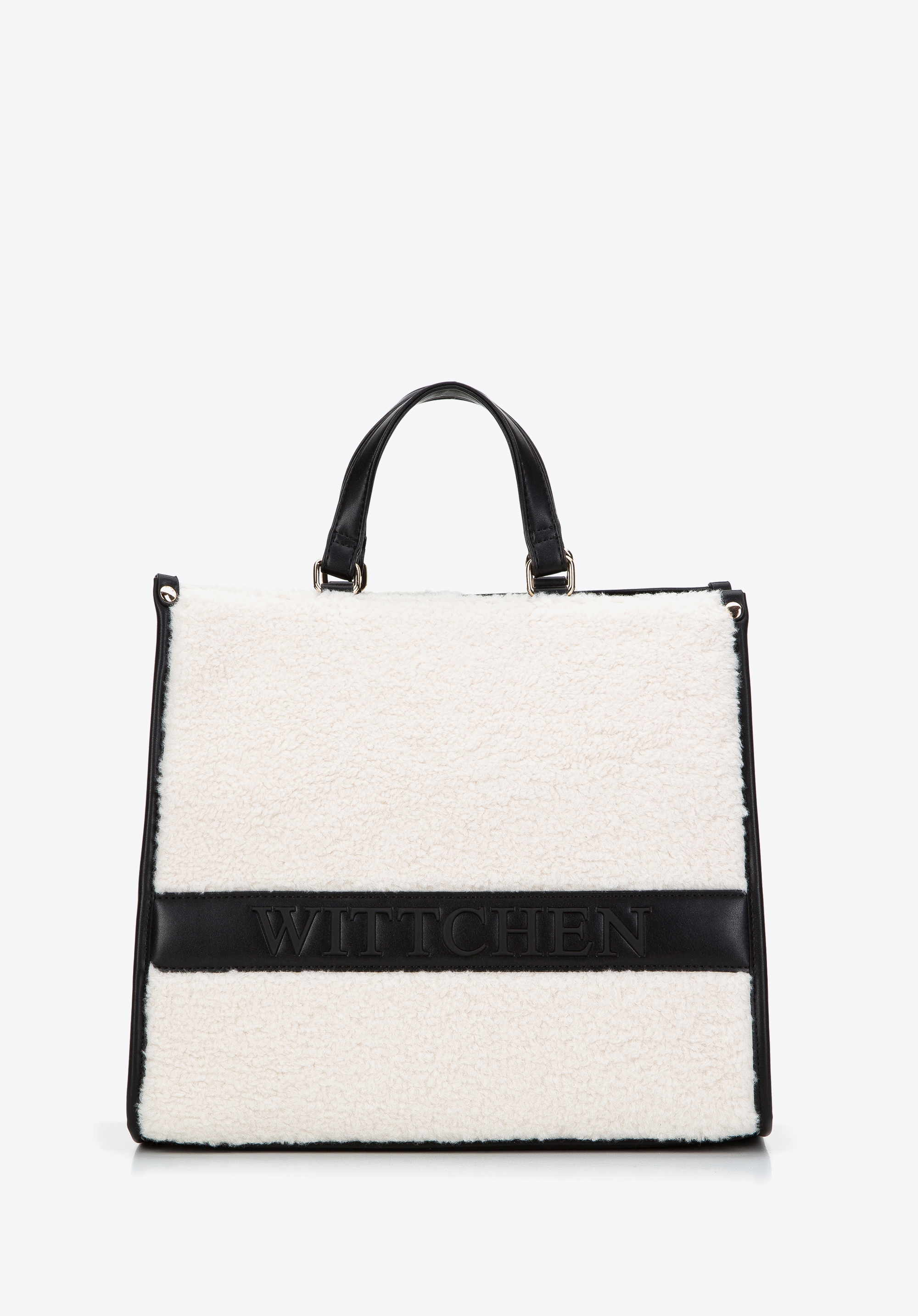 Umhängetasche aus Öko-Leder, creme-schwarz, 97-4Y-505-0, Bild 1
