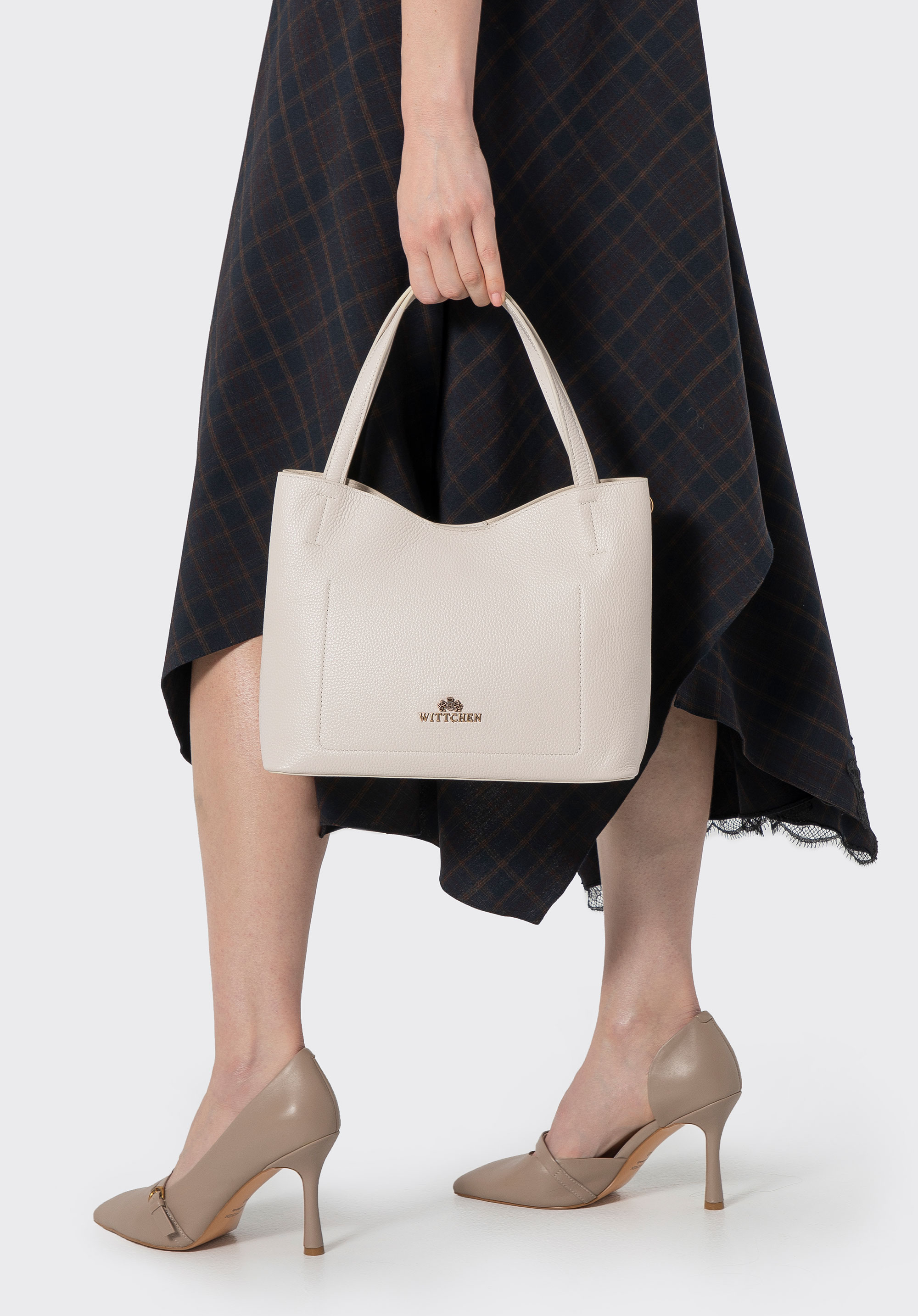 Shopper aus Leder mit Tasche, Creme, 100-4E-219-0, Bild 1