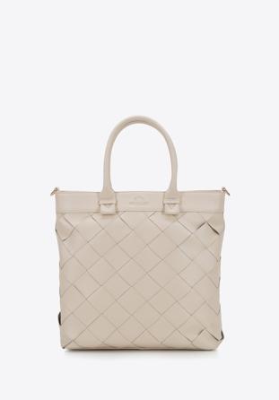 Shopper-Tasche aus Echtleder mit Flechtmuster, Creme, 94-4E-900-0, Bild 1