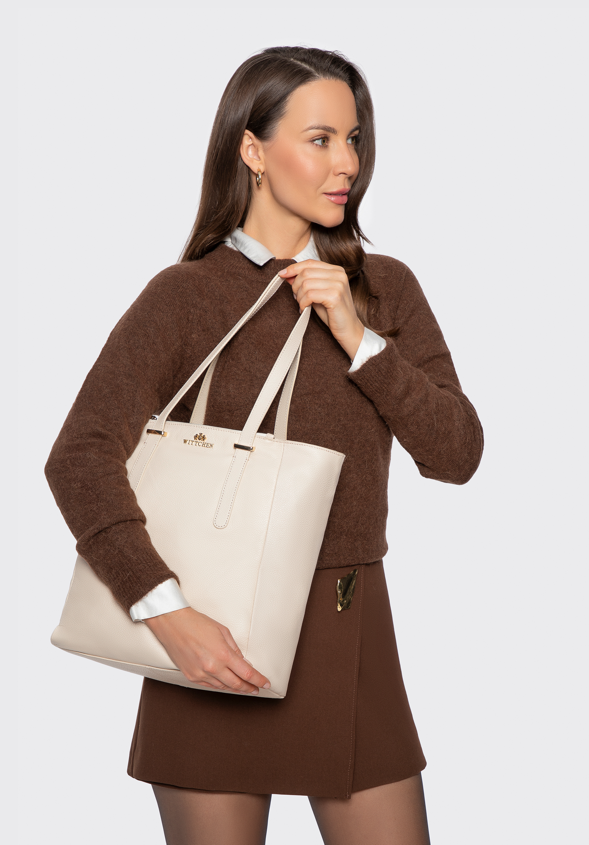 Damen-Shopper aus Naturleder, Creme, 101-4E-804-0, Bild 1