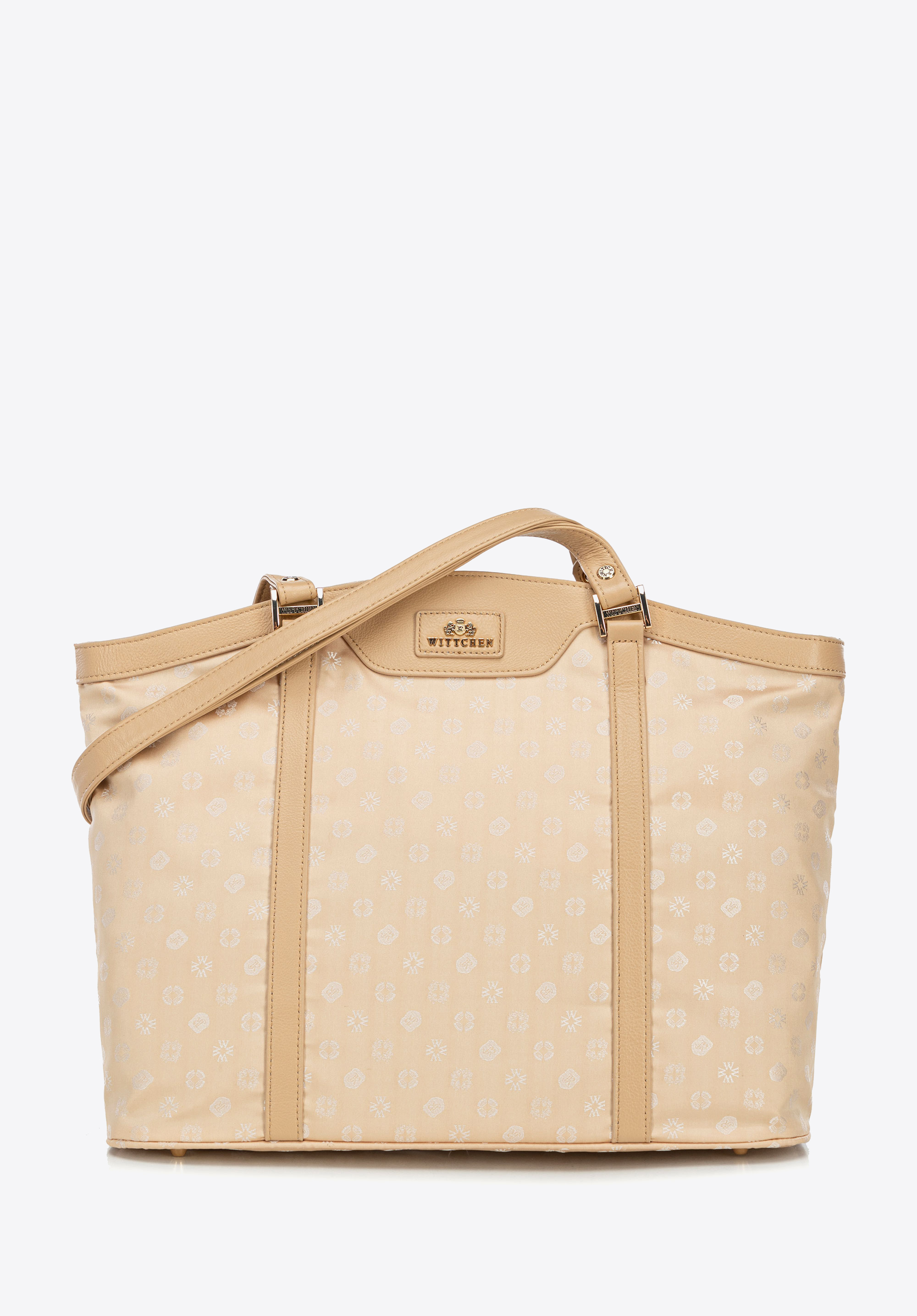 Shopper-Tasche aus Jacquard und Leder mit Monogramm, Creme, 98-4E-904-0, Bild 1