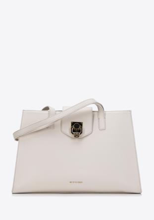 Shopper-Tasche aus Leder mit Zierschnalle, Creme, 98-4E-612-0, Bild 1