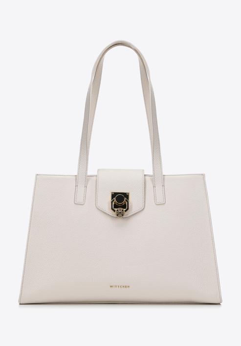 Shopper-Tasche aus Leder mit Zierschnalle, Creme, 98-4E-612-9, Bild 2