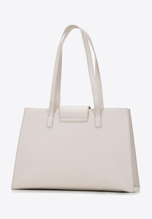 Shopper-Tasche aus Leder mit Zierschnalle, Creme, 98-4E-612-9, Bild 3