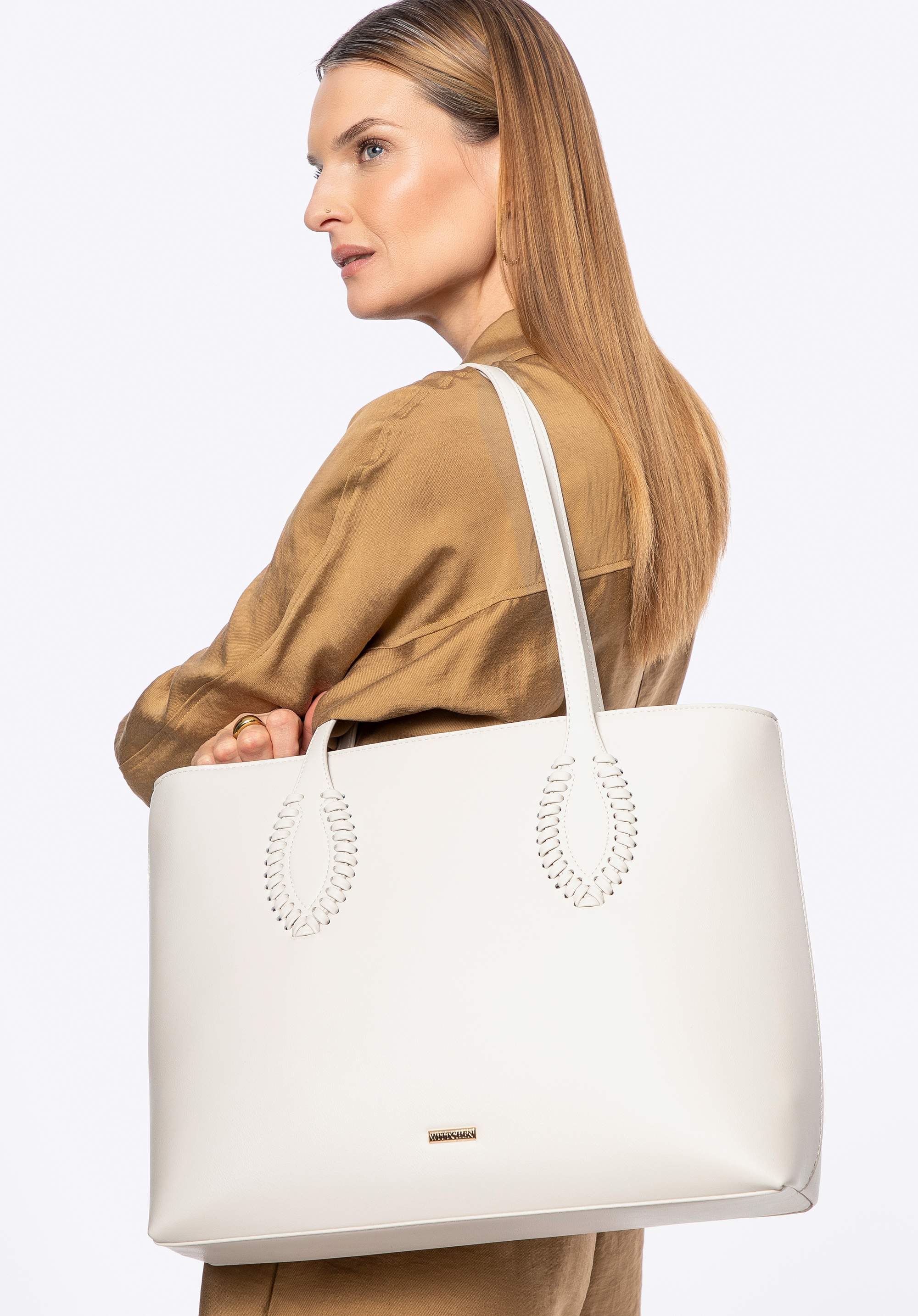 Shopper Tasche aus Öko-Leder für Damen, Creme, 100-4Y-234-0, Bild 1