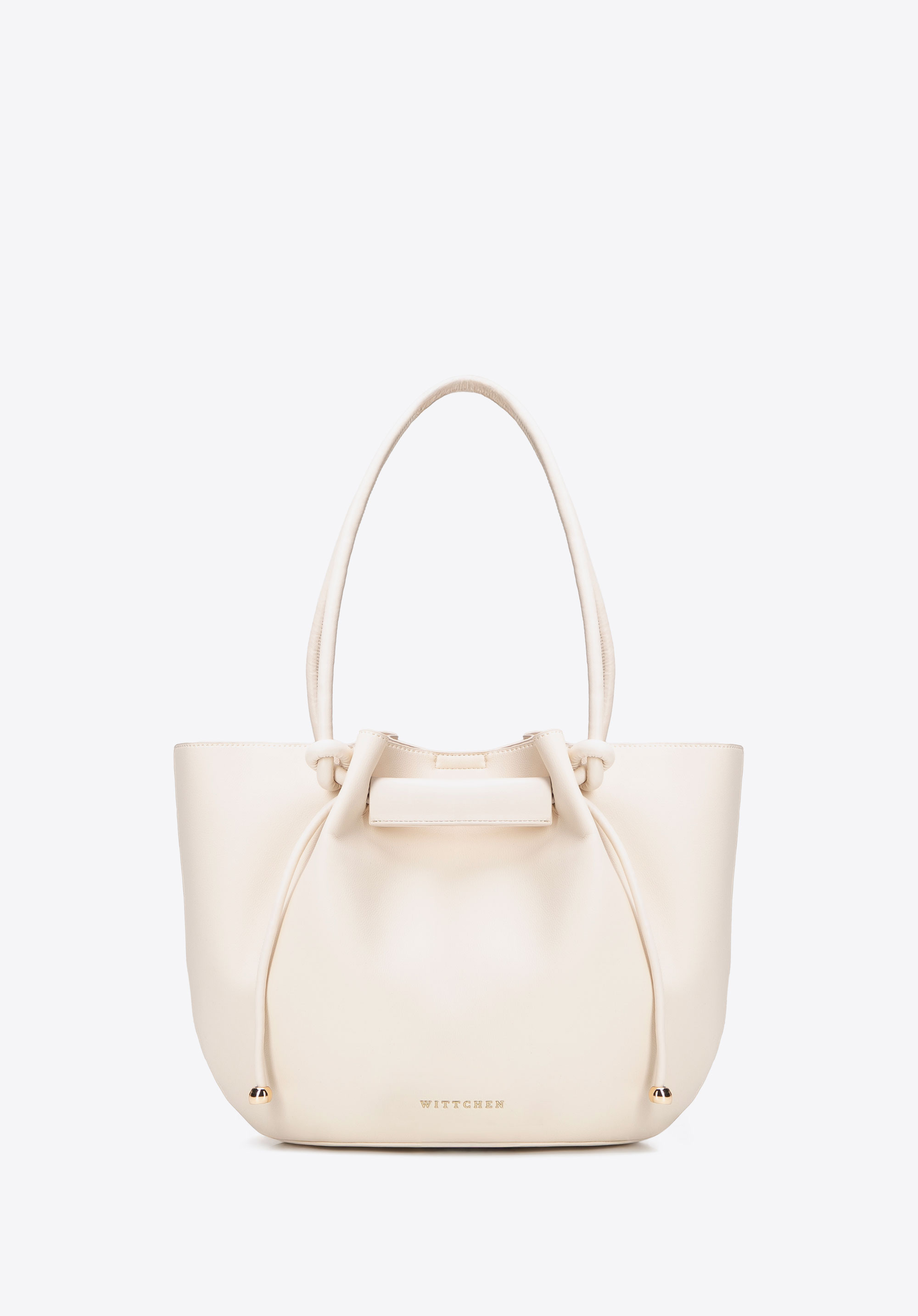 Shopper-Tasche für Damen aus Kunstleder mit Kordelzug, Creme, 102-4Y-404-0, Bild 1