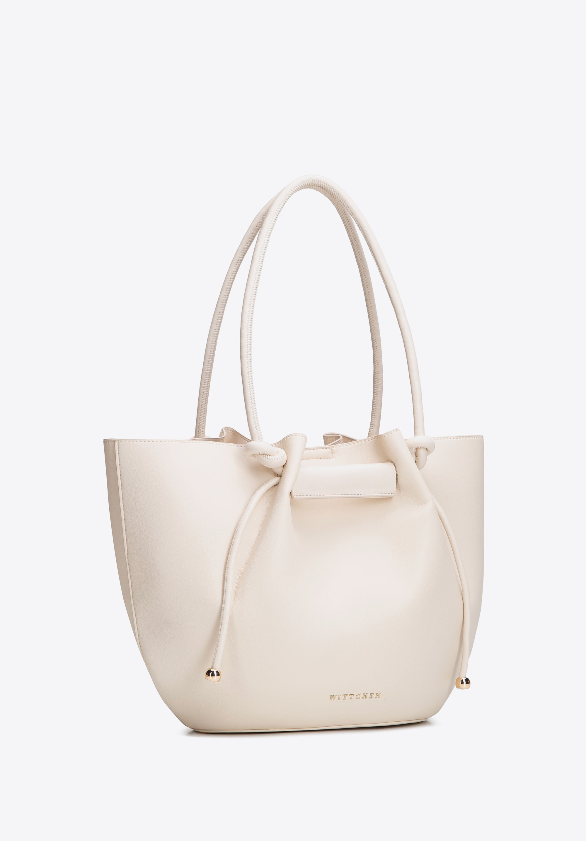 Shopper-Tasche für Damen aus Kunstleder mit Kordelzug, Creme, 102-4Y-404-0, Bild 1