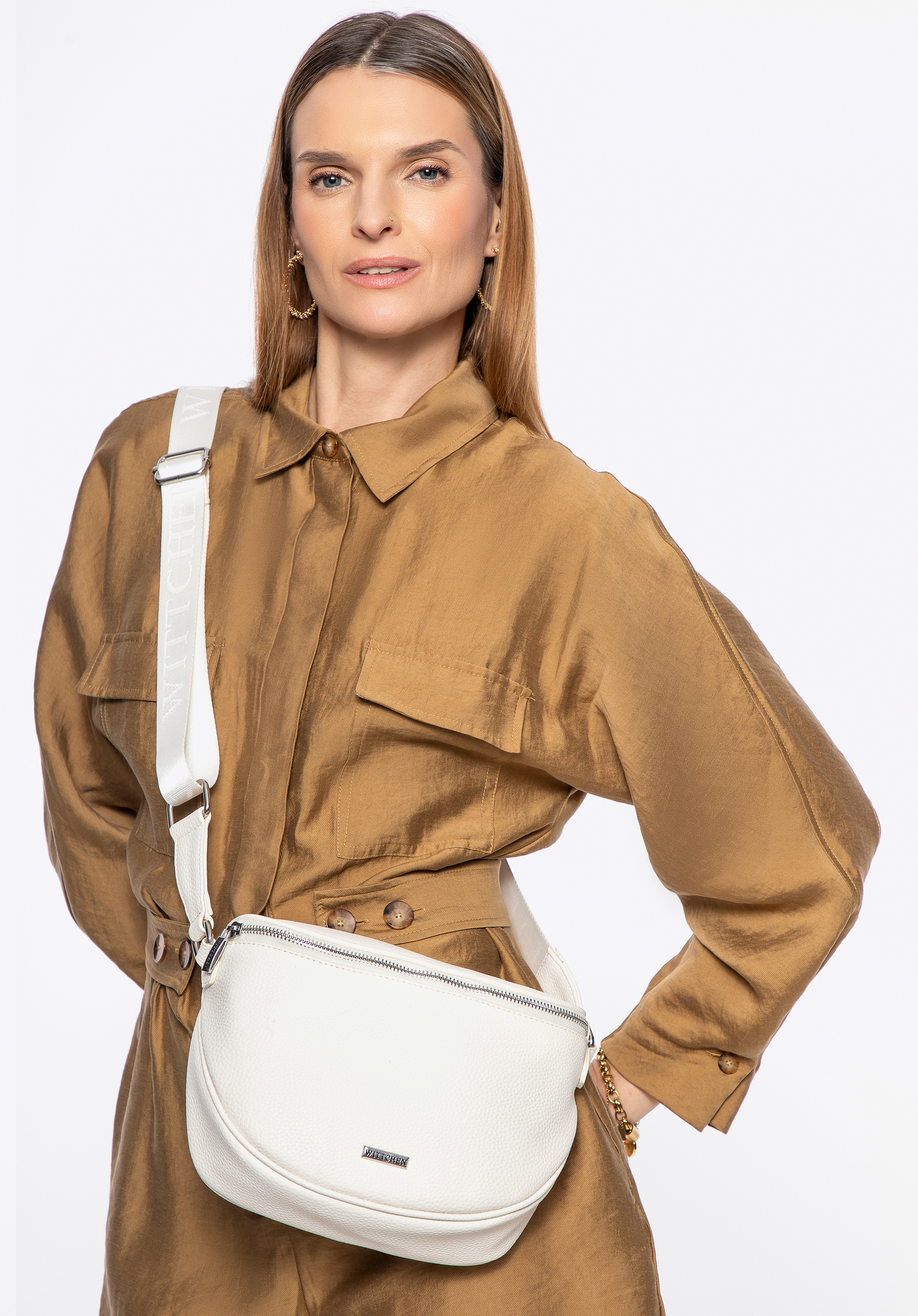 Damen Gürteltasche aus Öko-Leder, Creme-Silber, 100-3Y-010-0S, Bild 1