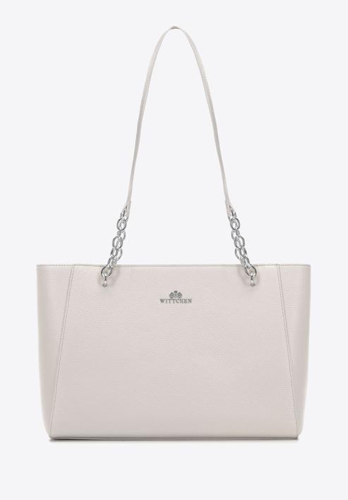 Große Shopper-Tasche aus Leder, Creme-Silber, 98-4E-610-9, Bild 2