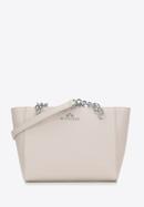 Kleine Shopper-Tasche aus Leder mit Kette, Creme-Silber, 98-4E-611-9, Bild 1