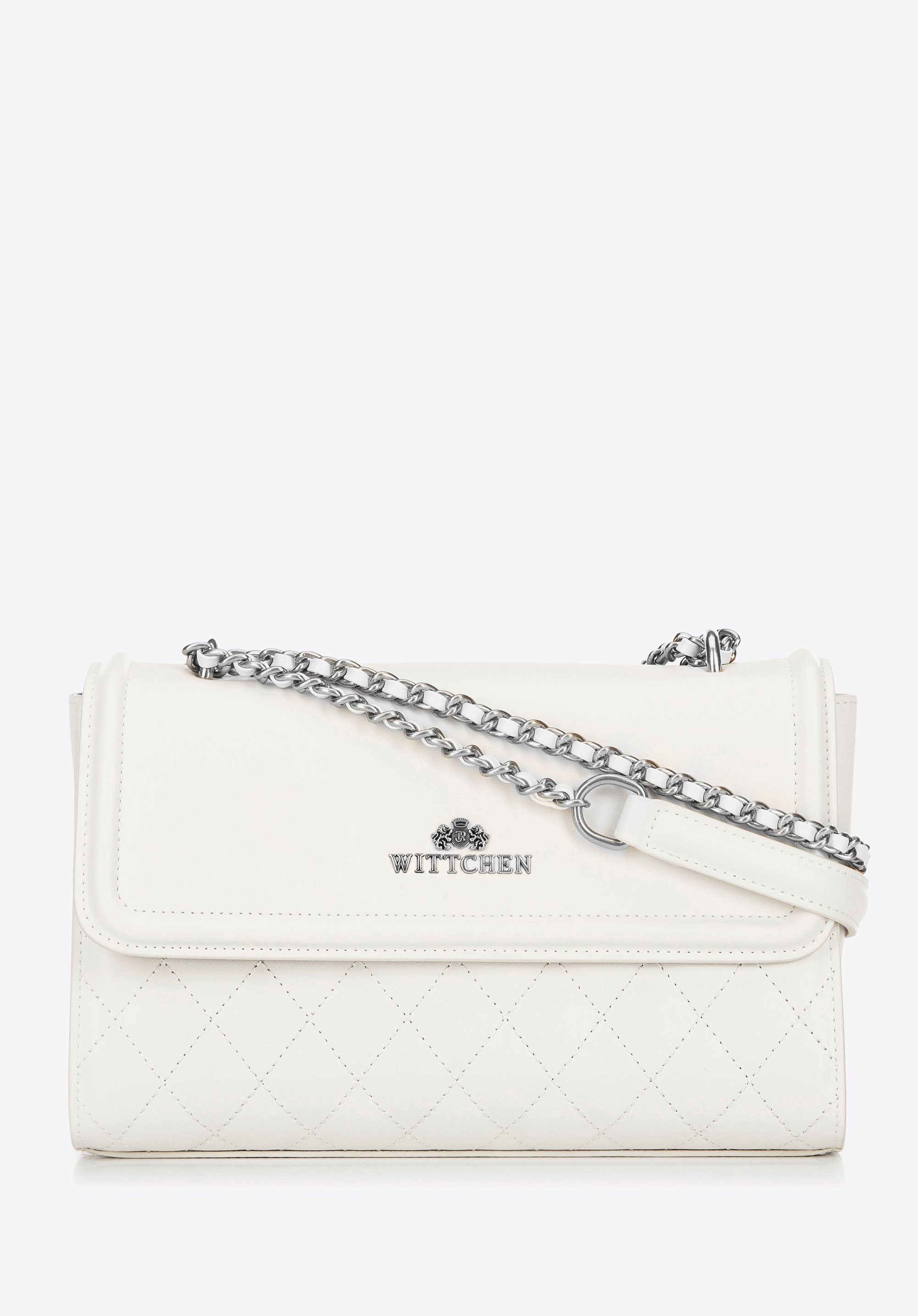 Umhängetasche aus Leder für Damen, Creme-Silber, 100-4E-205-0S, Bild 1