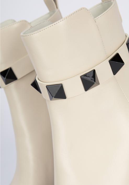 Stiefelette aus Leder mit dekorativen Nieten, Creme, 95-D-501-1-35, Bild 8