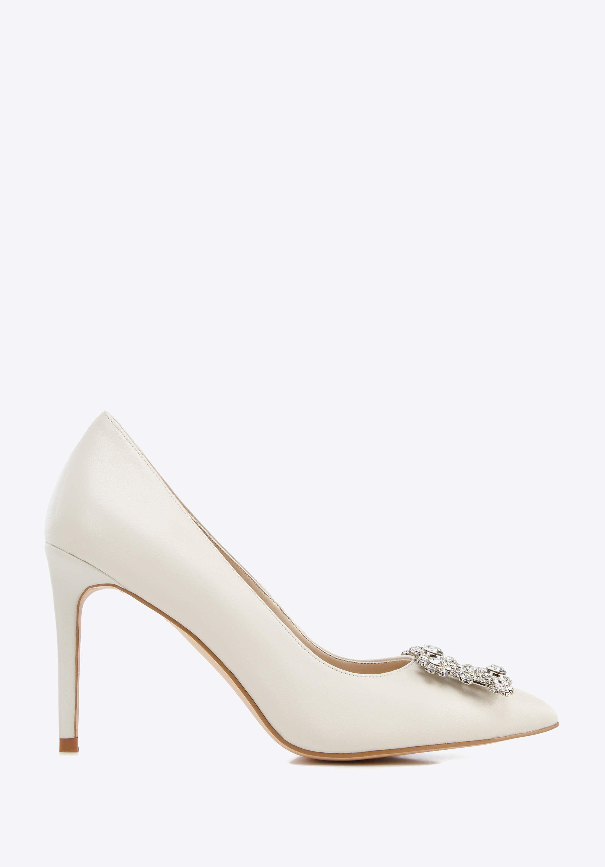 Stilettos aus Leder mit glänzender Schnalle, Creme, 96-D-956-0-36, Bild 1