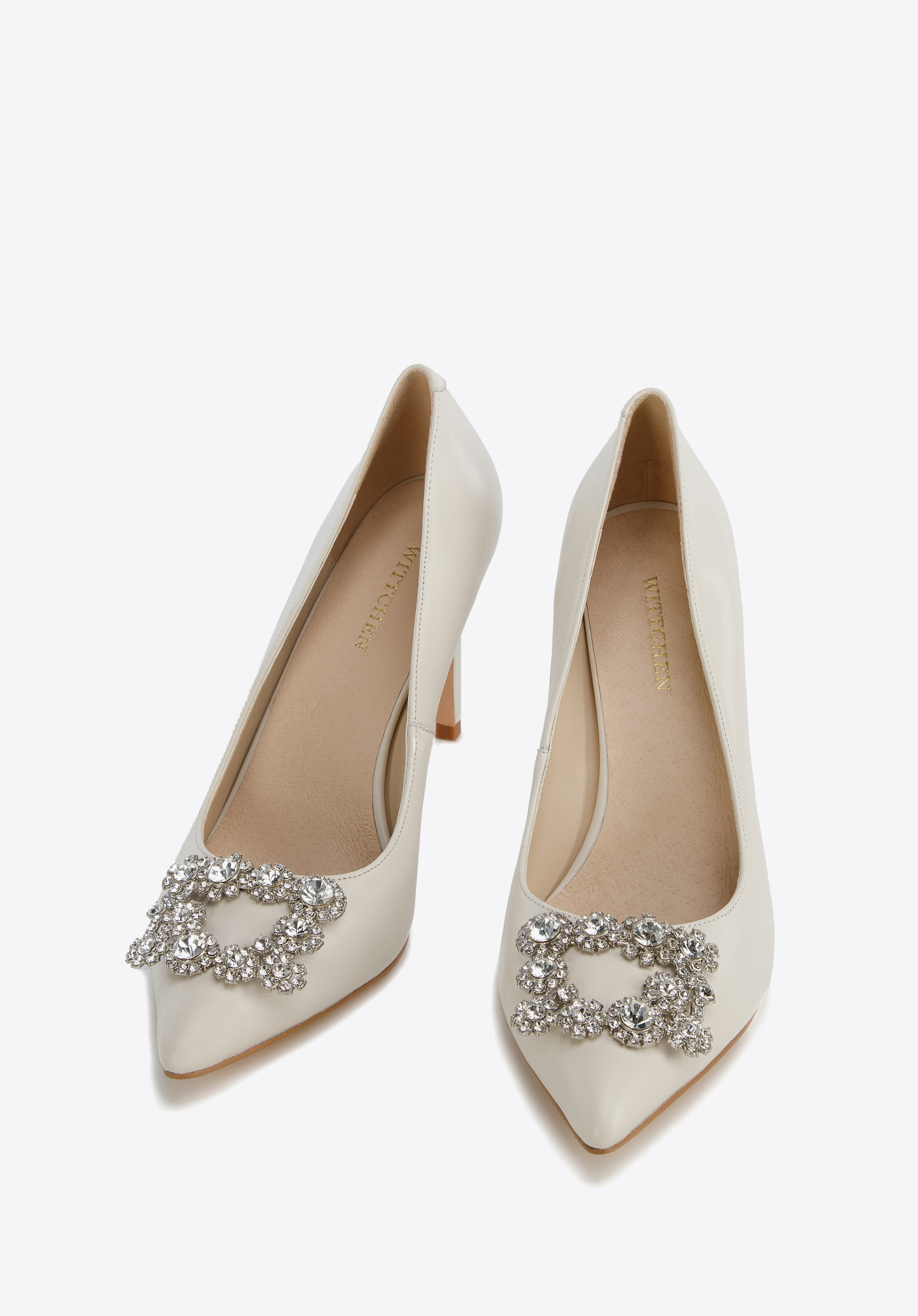 Stilettos aus Leder mit glänzender Schnalle, Creme, 96-D-956-0-36, Bild 1