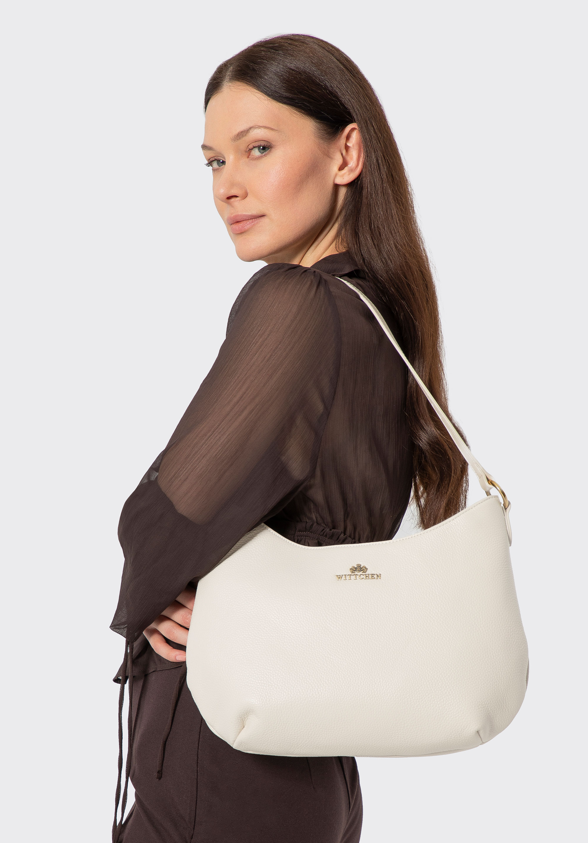 Umhängetasche aus Leder mit Kette, Creme, 100-4E-603-0, Bild 1