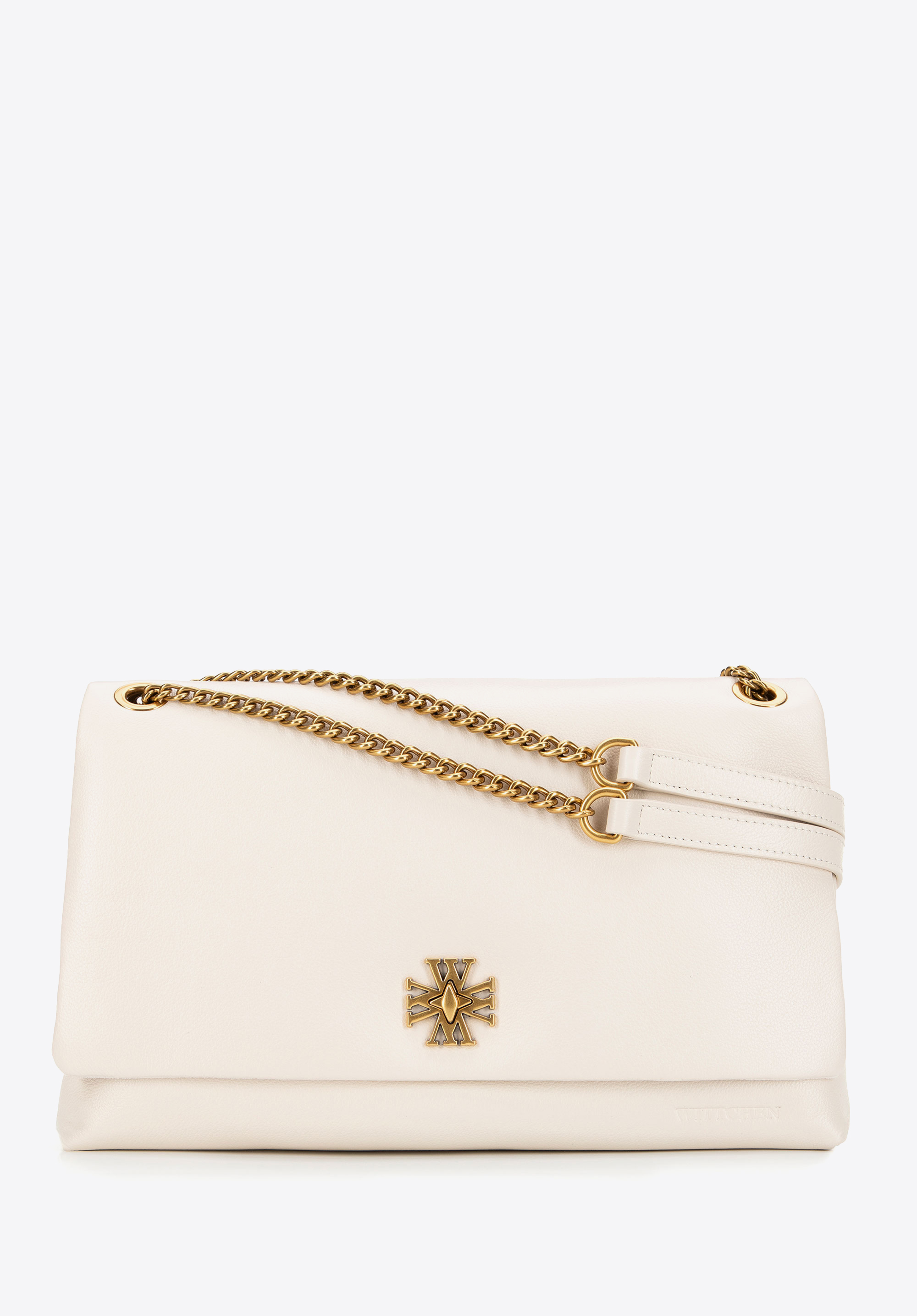 Umhängetasche aus Leder mit Ketten-Schulterriemen, Creme, 101-4E-605-0, Bild 1