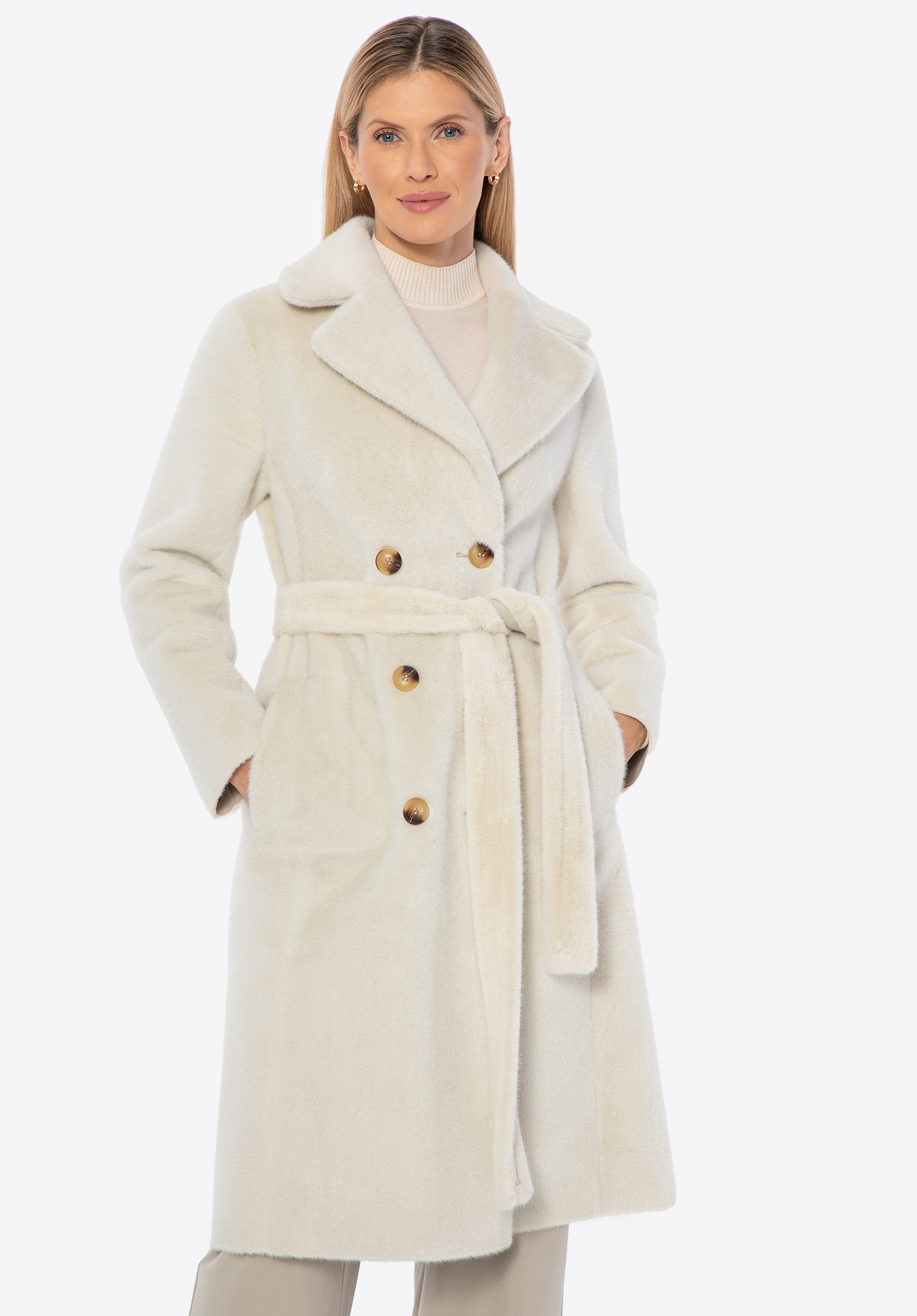 Wendbarer Damenmantel mit Gürtel, Creme, 101-9W-000-0-XL, Bild 1