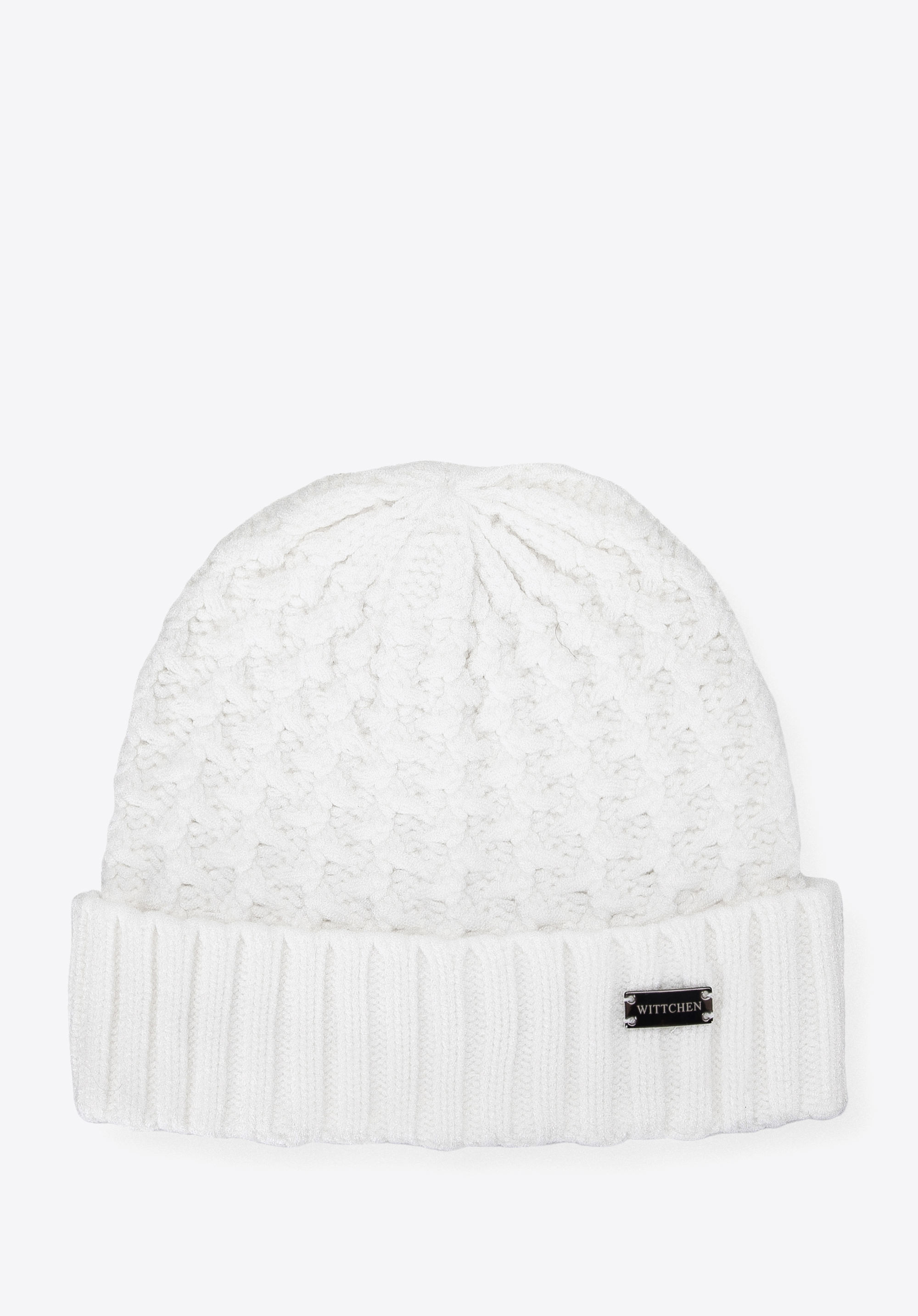 Wintermütze für Damen mit dekorativem Geflecht, Creme, 95-HF-011-0, Bild 1