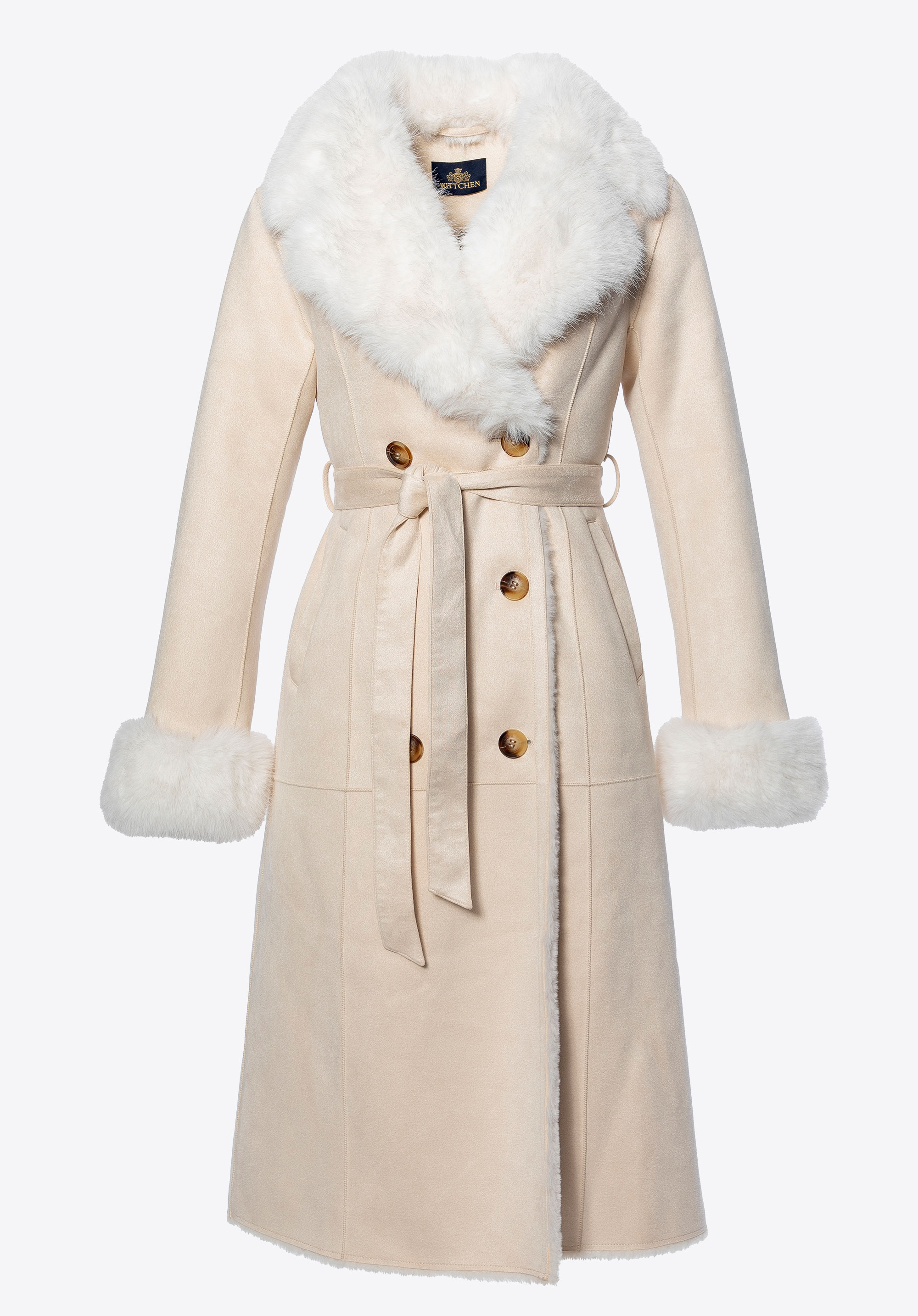 Zweireihiger Damenmantel mit Kunstpelzkragen, Creme, 101-9W-001-0-XL, Bild 1