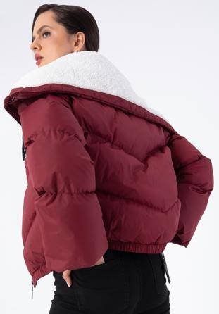Dámská bunda lemovaným límcem a ekologickou kožešinou, dar red, 97-9D-901-3-M, Obrázek 1