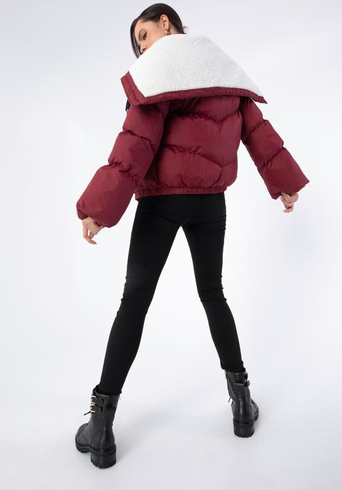 Dámská bunda lemovaným límcem a ekologickou kožešinou, dar red, 97-9D-901-N-S, Obrázek 4
