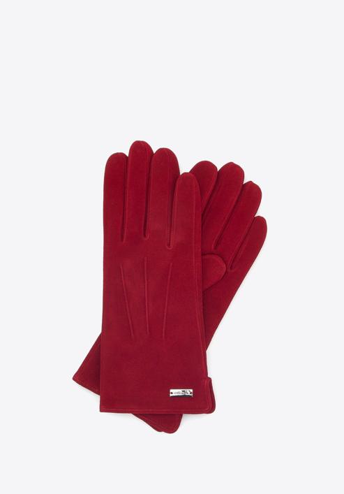 Damenhandschuhe aus Velour, dar rot, 44-6A-017-1-S, Bild 1