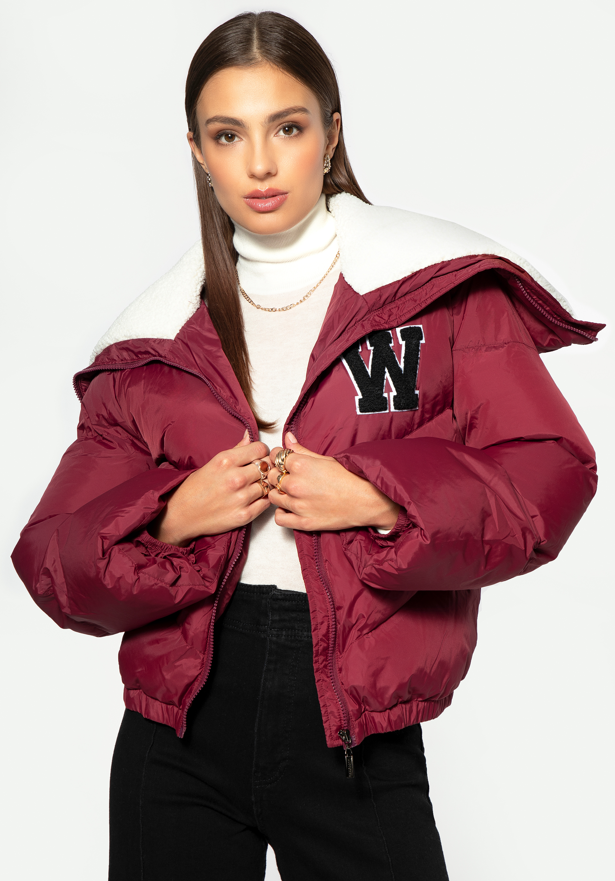 Übergroße Damenjacke mit Kragen, dar rot, 97-9D-901-3-M, Bild 1