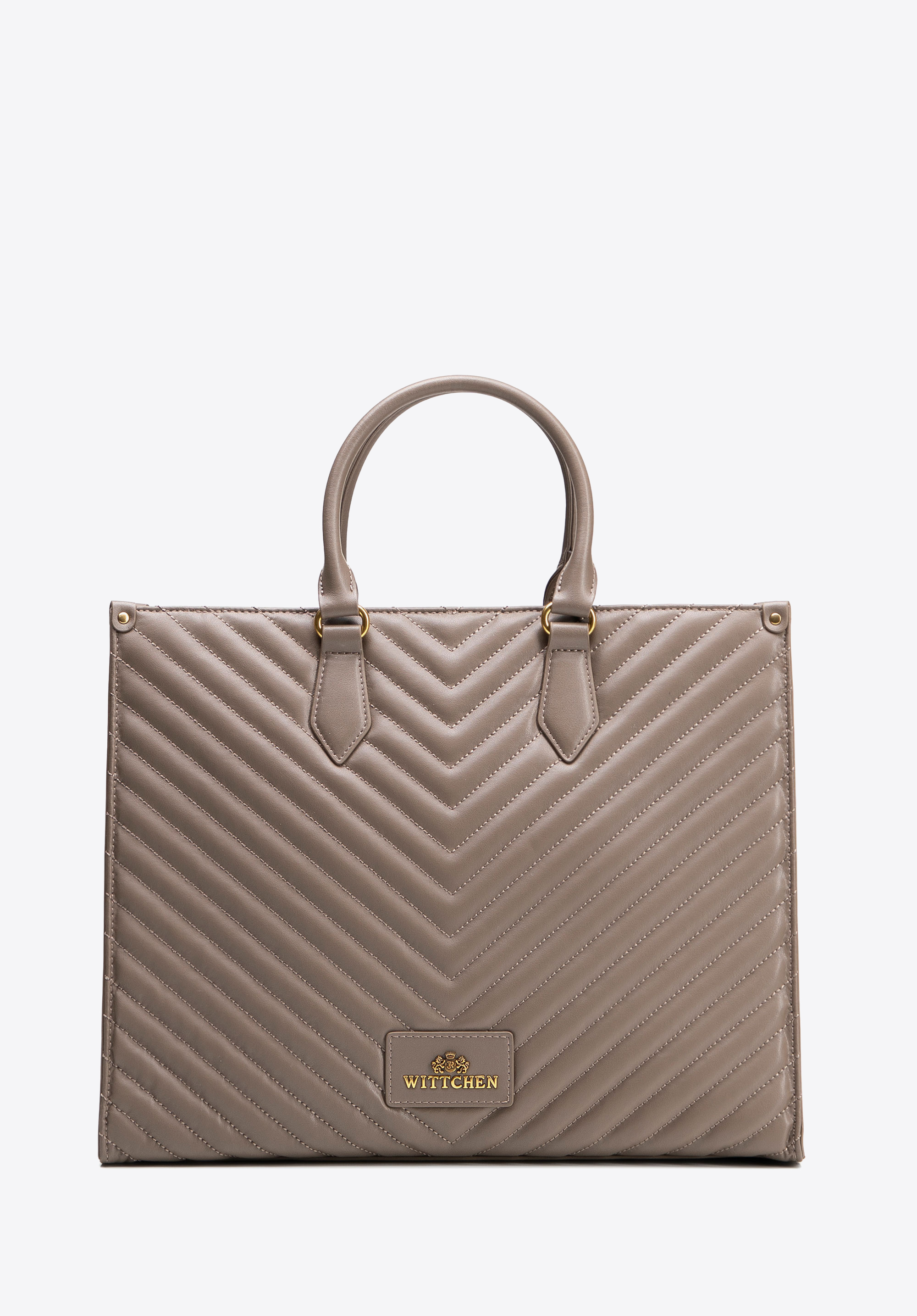 Damen-Einkaufstasche mit Ziernähten, dunkelbeige, 102-4E-205-9, Bild 1