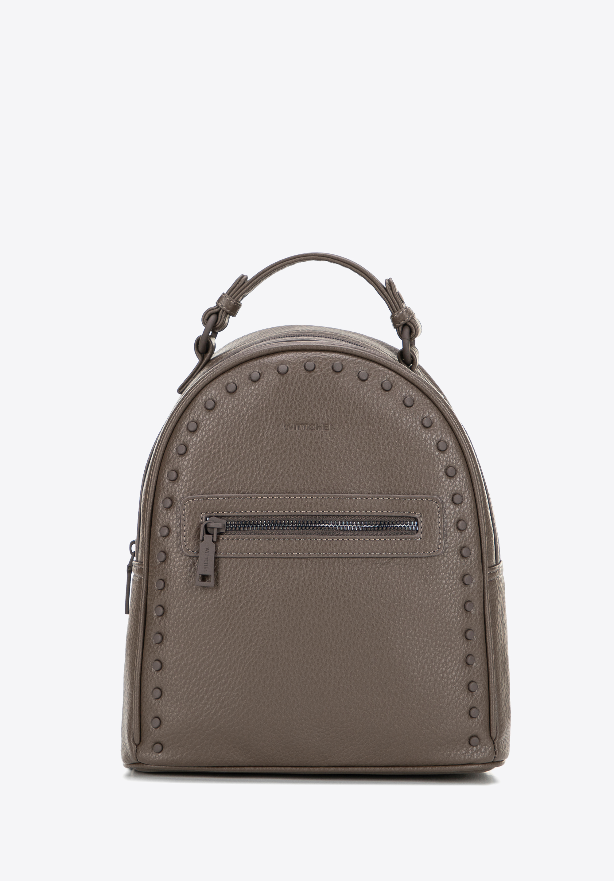 Damenrucksack aus Kunstleder mit Nieten, dunkelbeige, 101-4Y-700-9, Bild 1