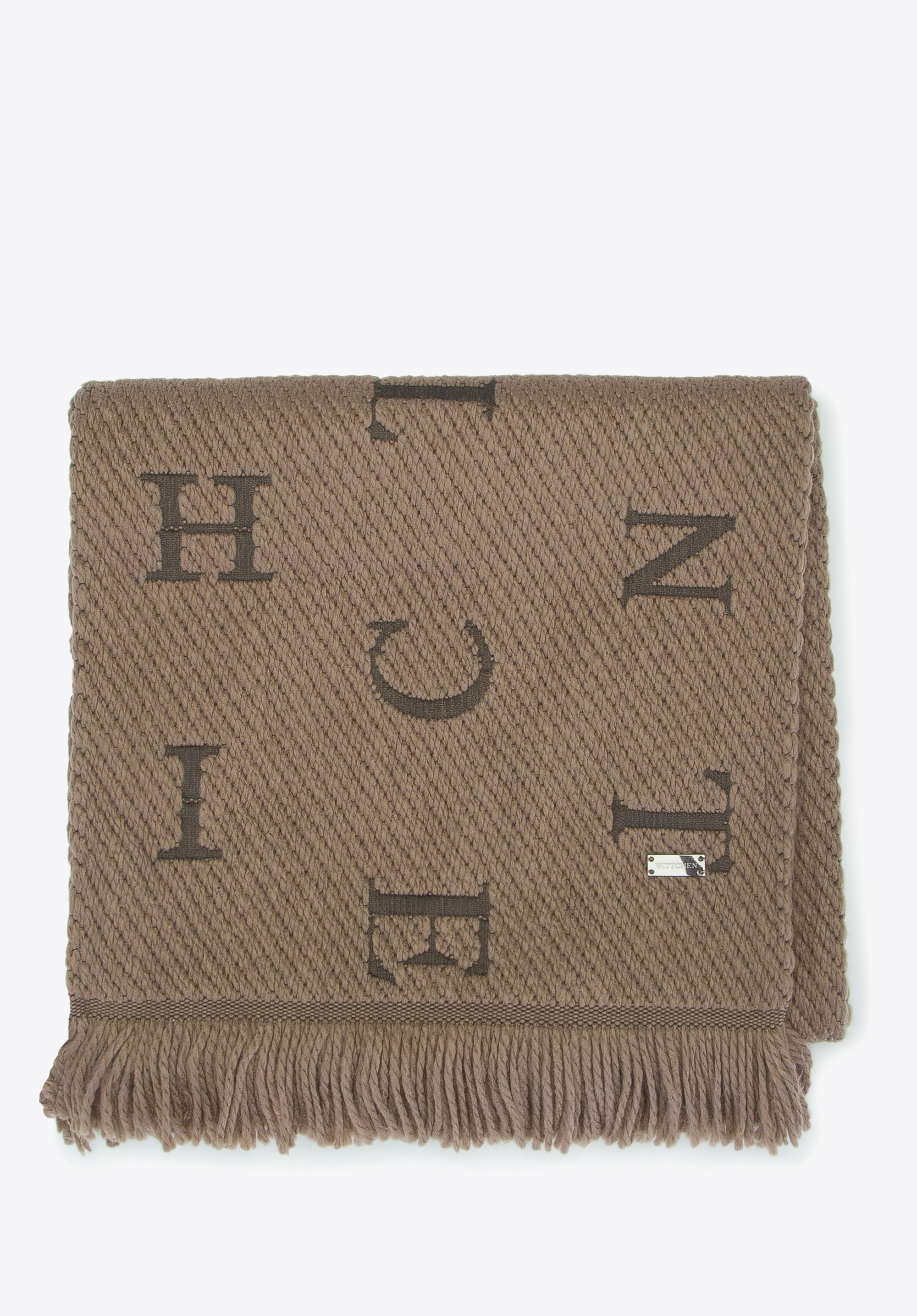 Damenschal mit gestickten Buchstaben, dunkelbeige, 93-7F-007-5, Bild 1