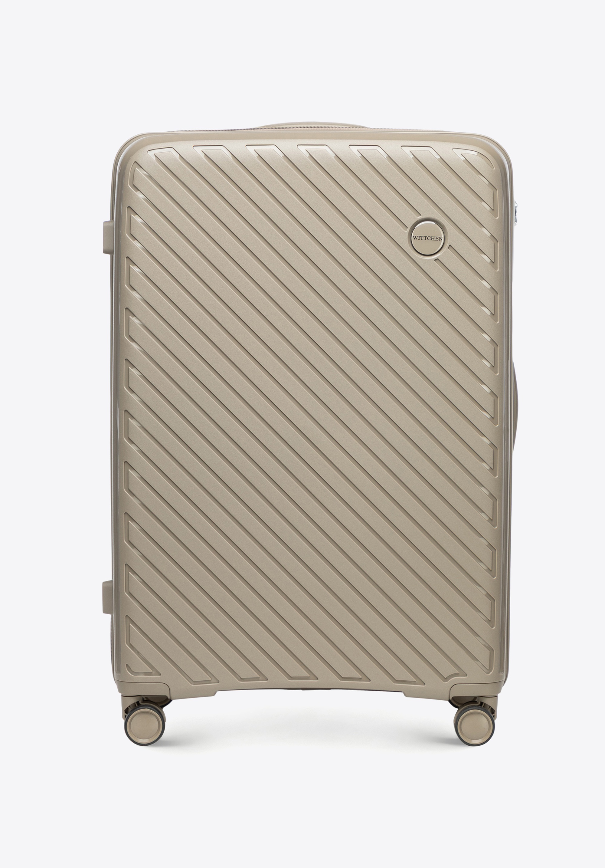 Großer Koffer aus Polypropylen mit geprägten Streifen, dunkelbeige, 56-3T-203-86, Bild 1