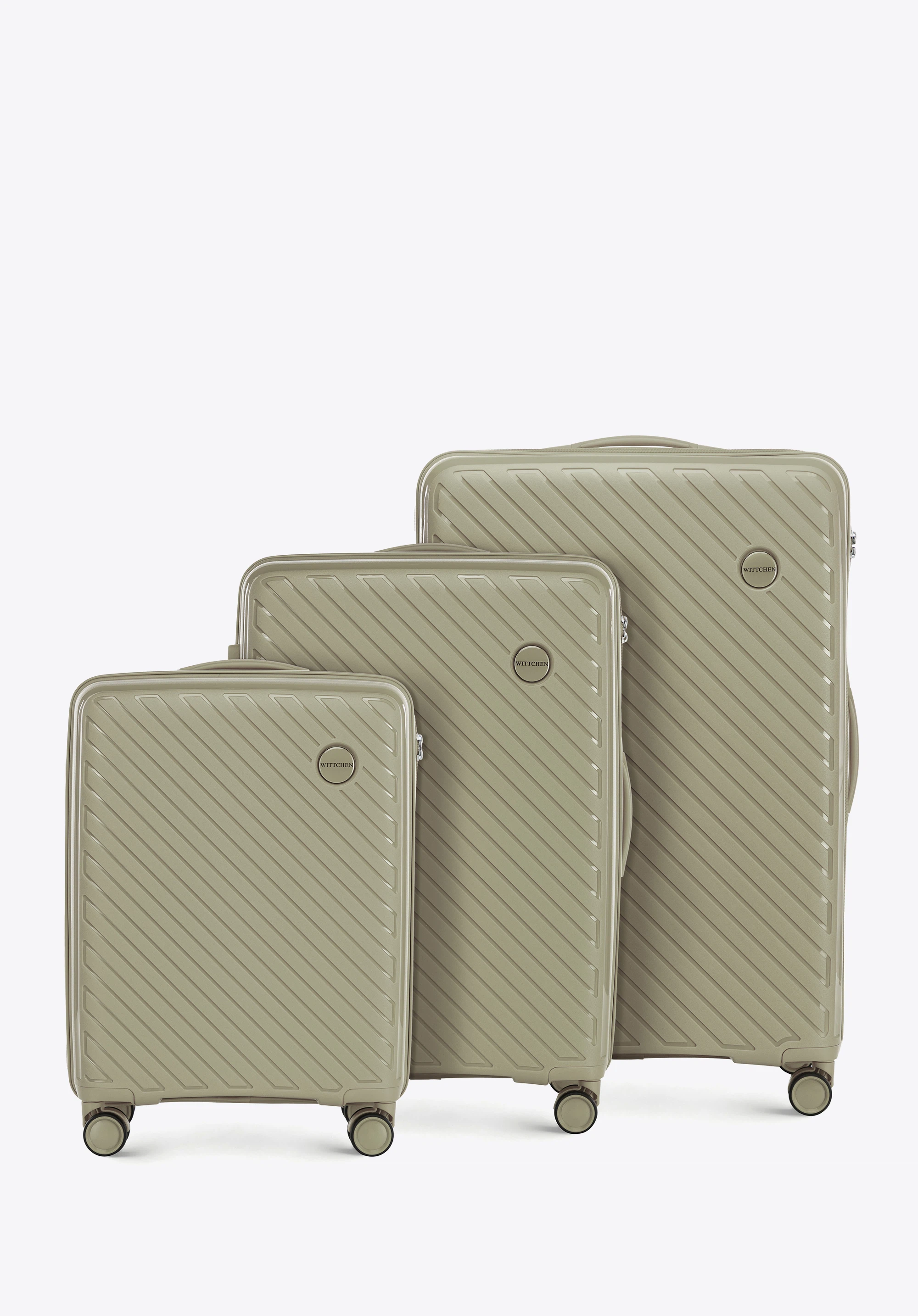 Kofferset aus Polypropylen mit geprägten Streifen, dunkelbeige, 56-3T-20S-86, Bild 1