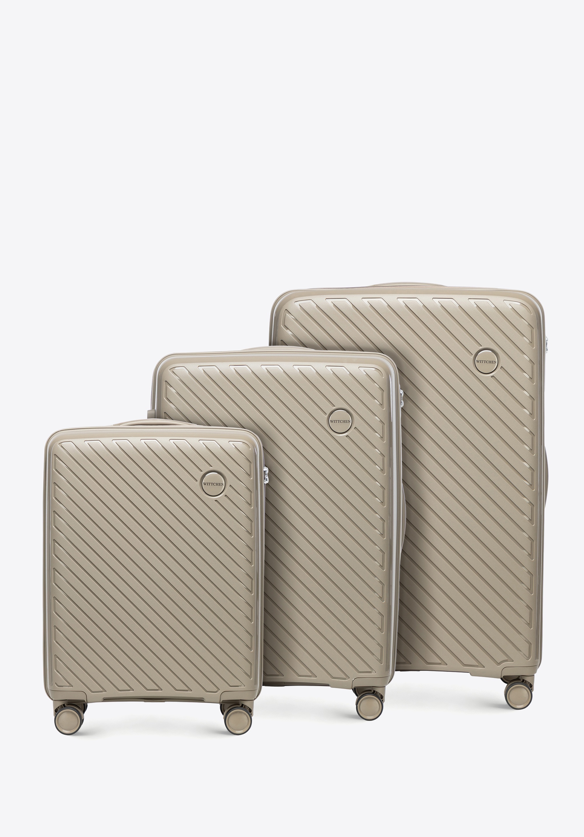 Kofferset aus Polypropylen mit geprägten Streifen, dunkelbeige, 56-3T-20S-86, Bild 1