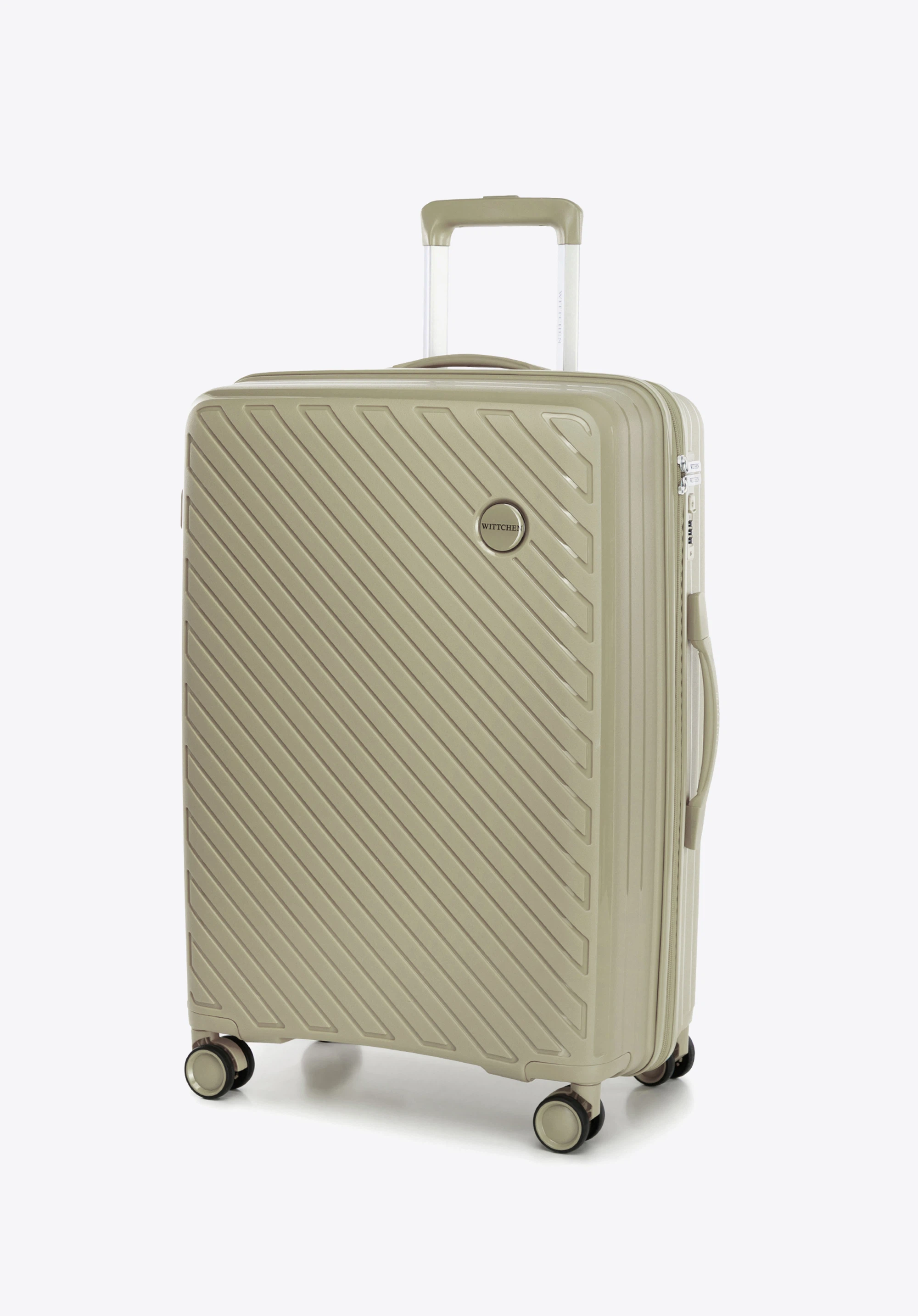 Kofferset aus Polypropylen mit geprägten Streifen, dunkelbeige, 56-3T-20S-86, Bild 1