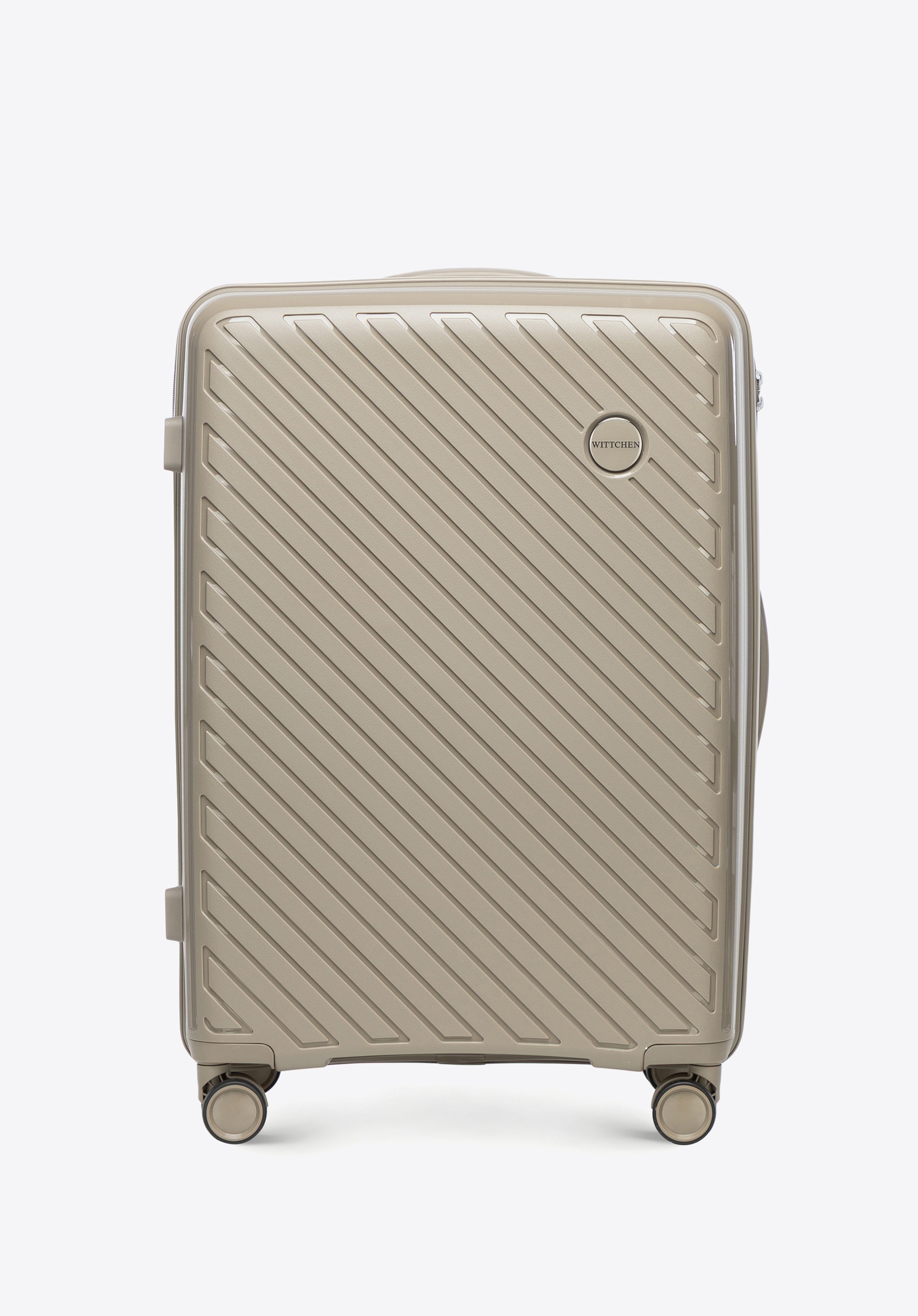 Mittlerer Koffer aus Polypropylen mit geprägten Streifen, dunkelbeige, 56-3T-202-86, Bild 1