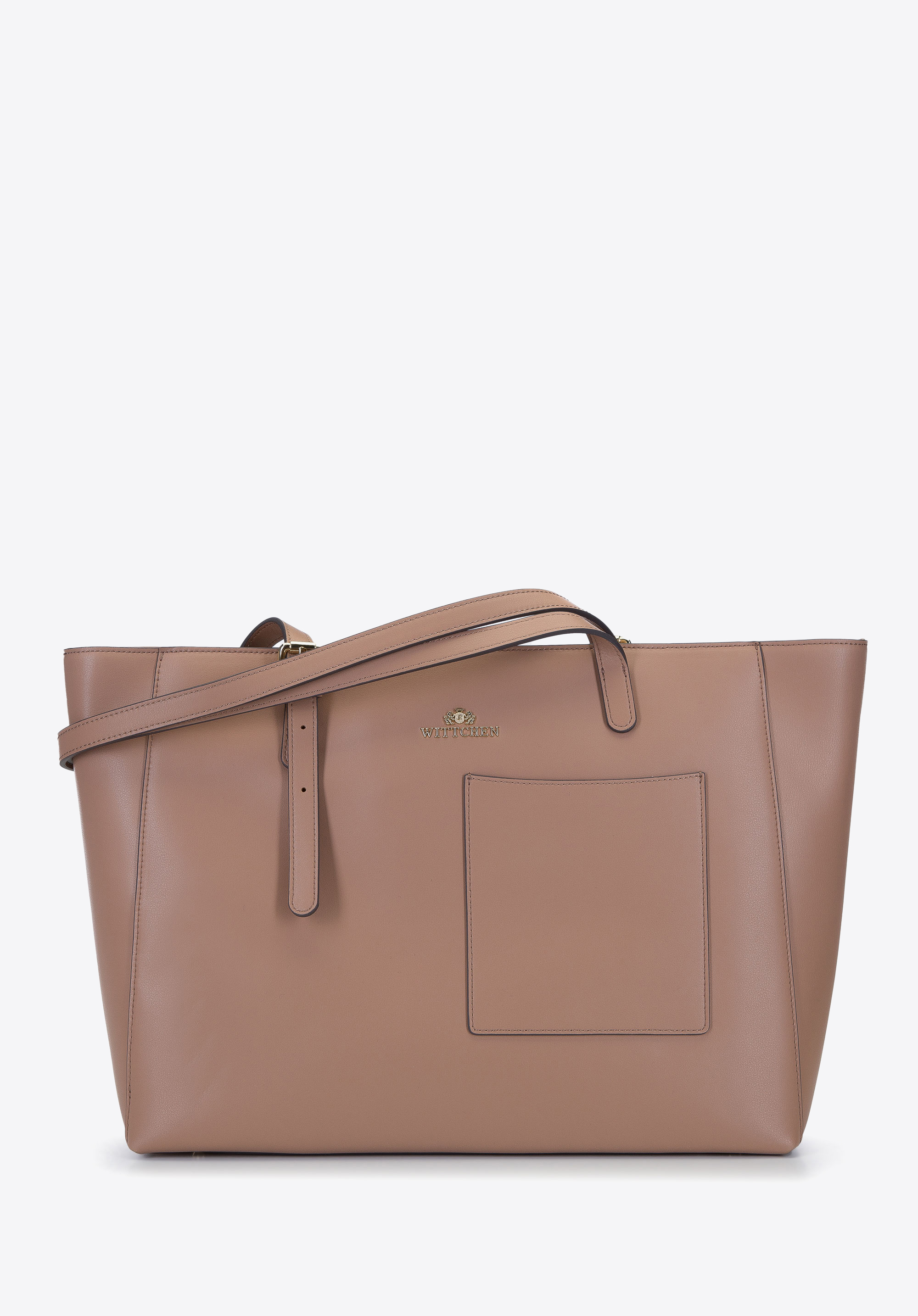 Shopper-Tasche aus Echtleder mit vertikaler Tasche